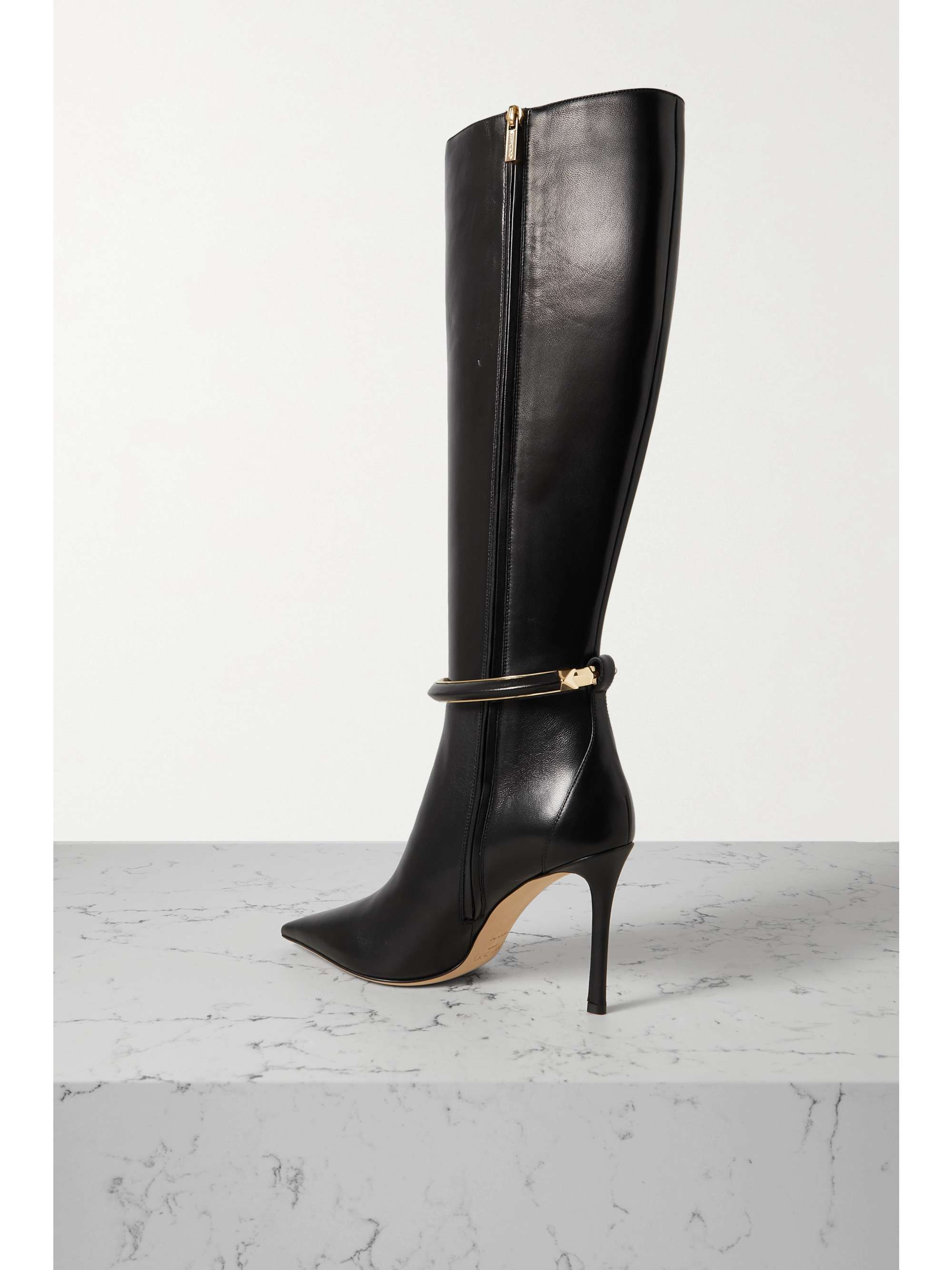 JIMMY CHOO Dreece 95 带缀饰皮革及膝长靴
