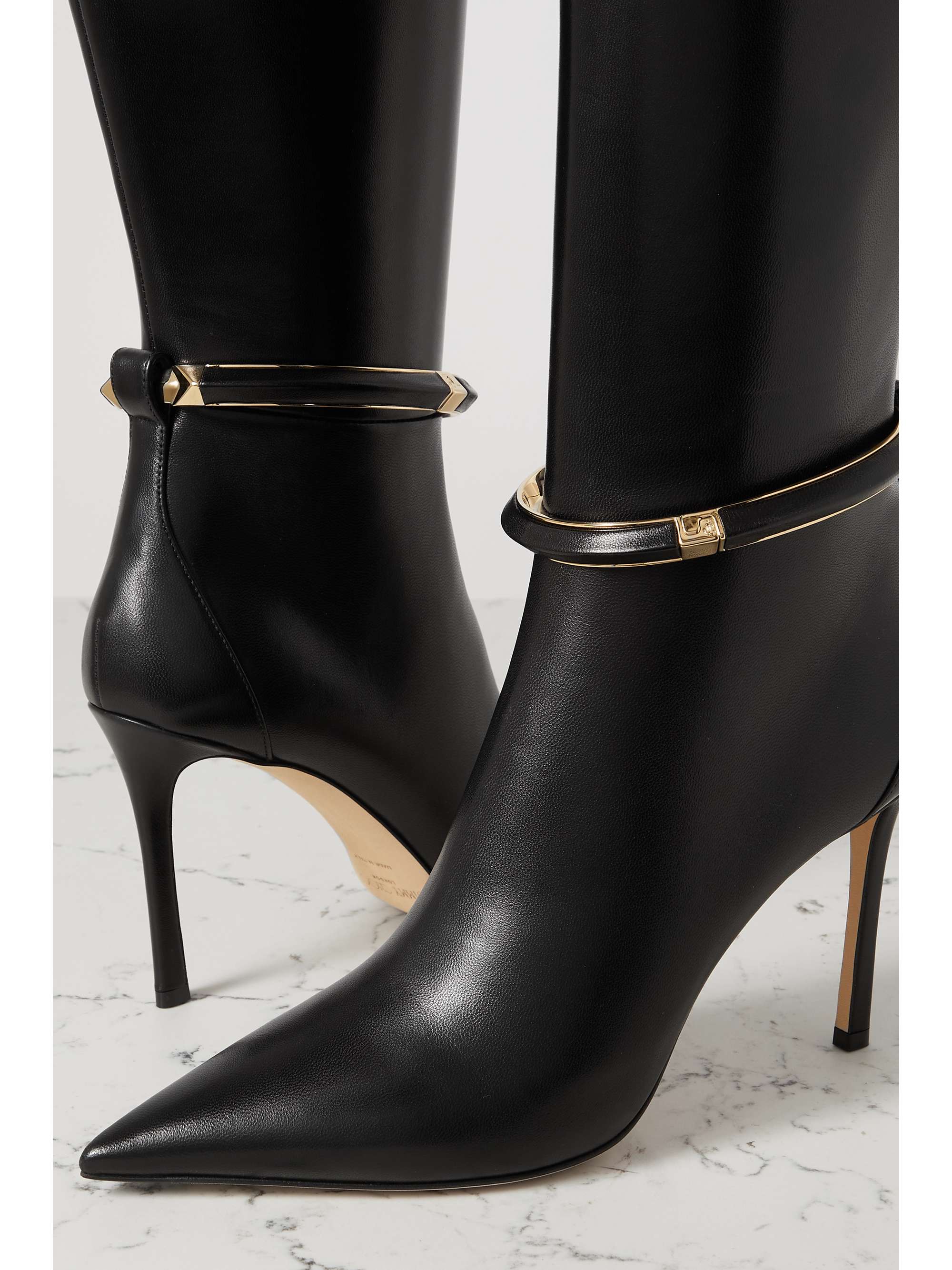 JIMMY CHOO Dreece 95 带缀饰皮革及膝长靴