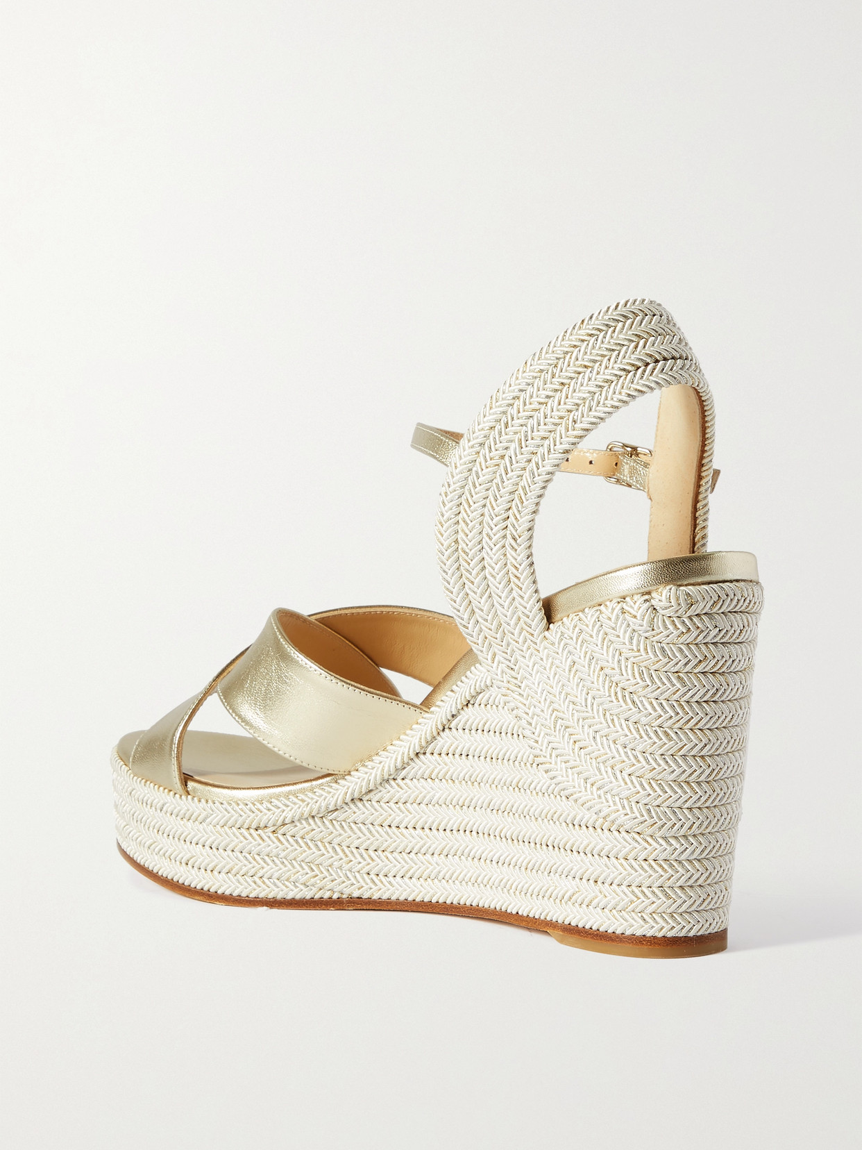 Shop Jimmy Choo Dellena 100 Metallic Leather Espadrille Wedge Sandals In Neutrals