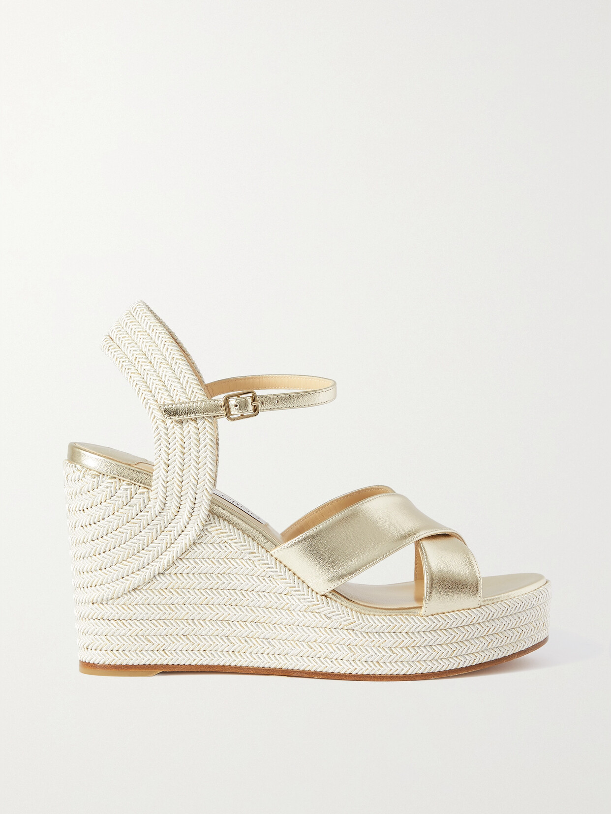 Shop Jimmy Choo Dellena 100 Metallic Leather Espadrille Wedge Sandals In Neutrals