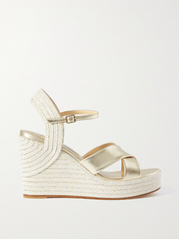 JIMMY CHOO Dellena 100 metallic leather espadrille wedge sandals