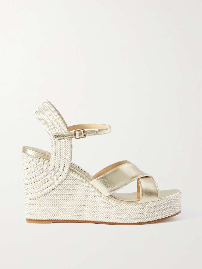 Jimmy Choo Dellena 100 Metallic Leather Espadrille Wedge Sandals
