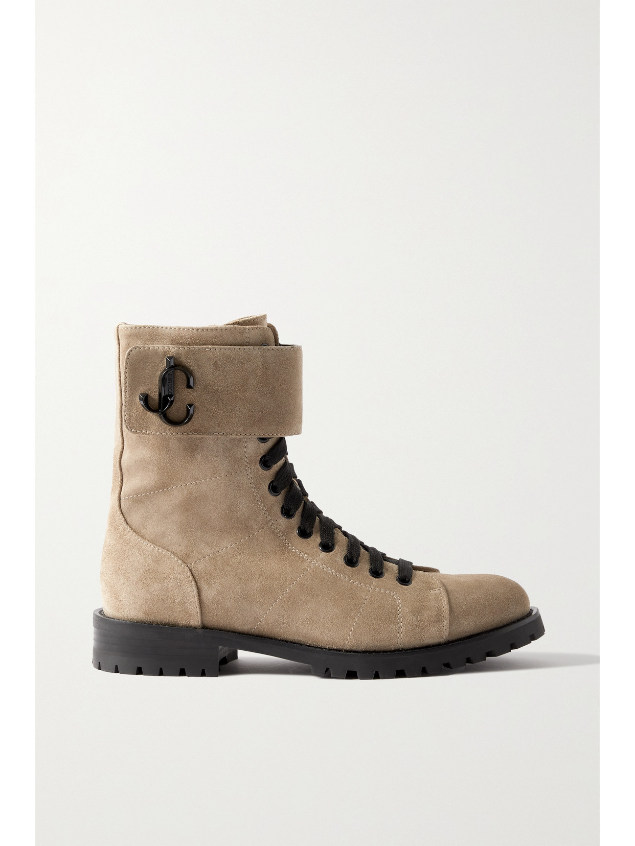 JIMMY CHOO CEIRUS LOGO-EMBELLISHED SUEDE COMBAT BOOTS