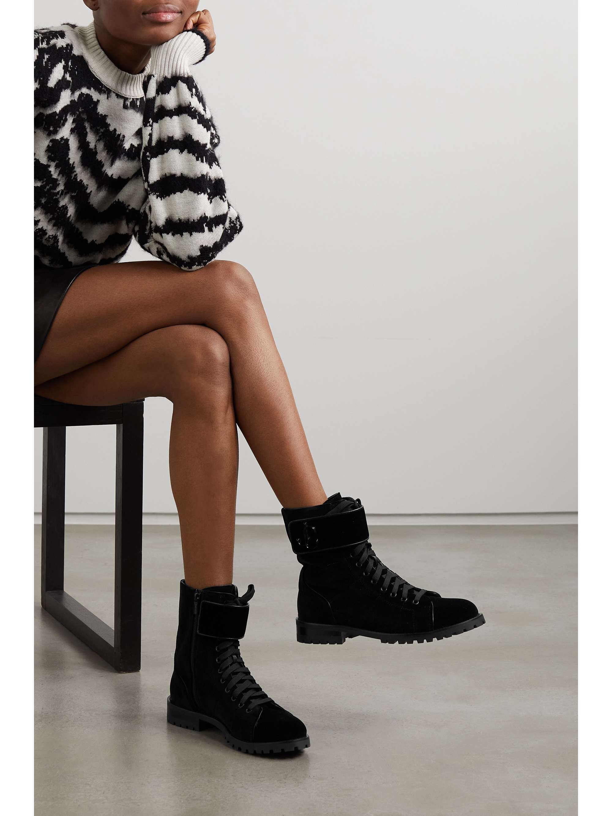 JIMMY CHOO Ceirus logo-embellished velvet ankle boots | NET-A-PORTER