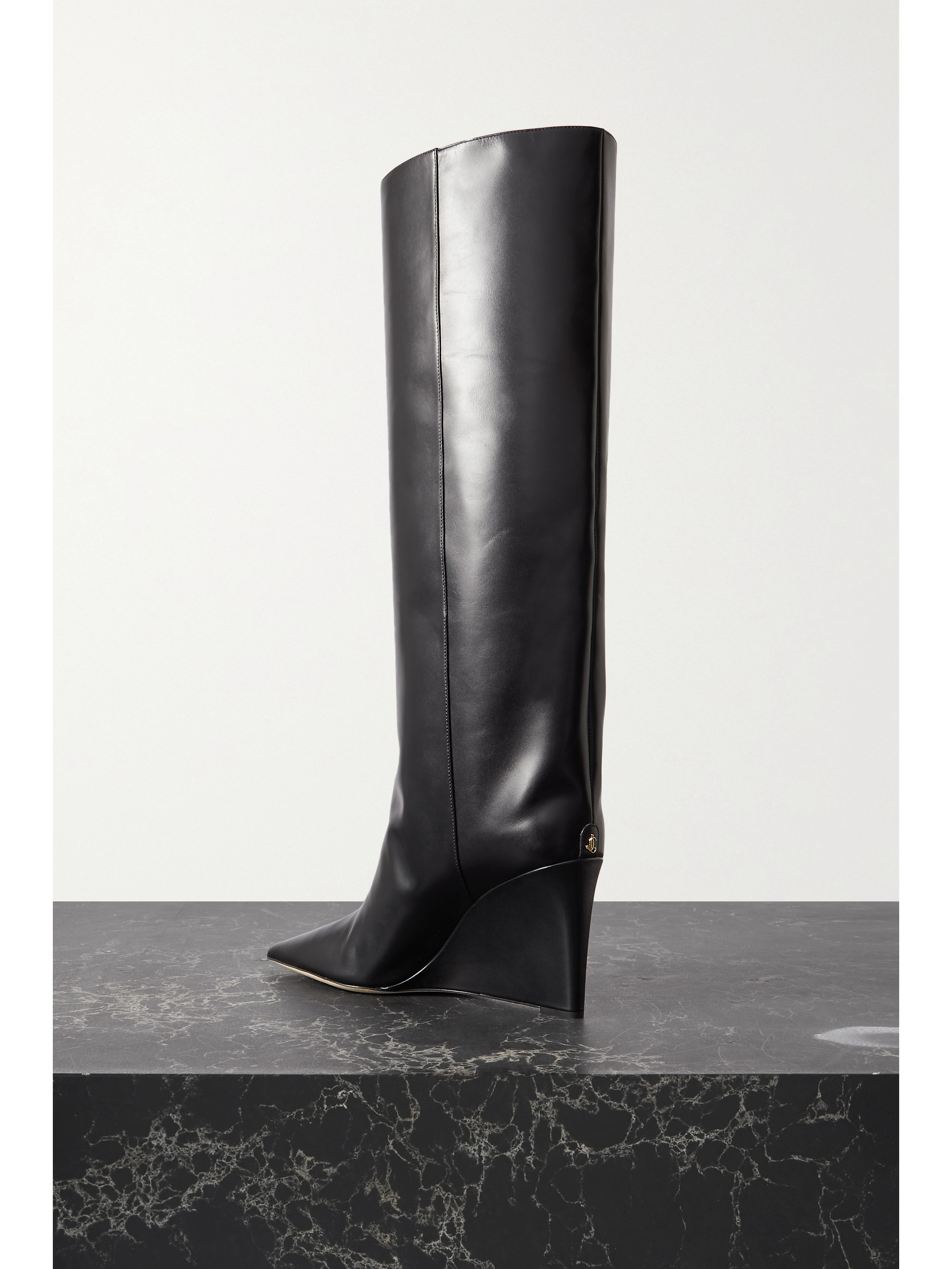 JIMMY CHOO Blake 85 logo-appliquéd leather wedge knee boots