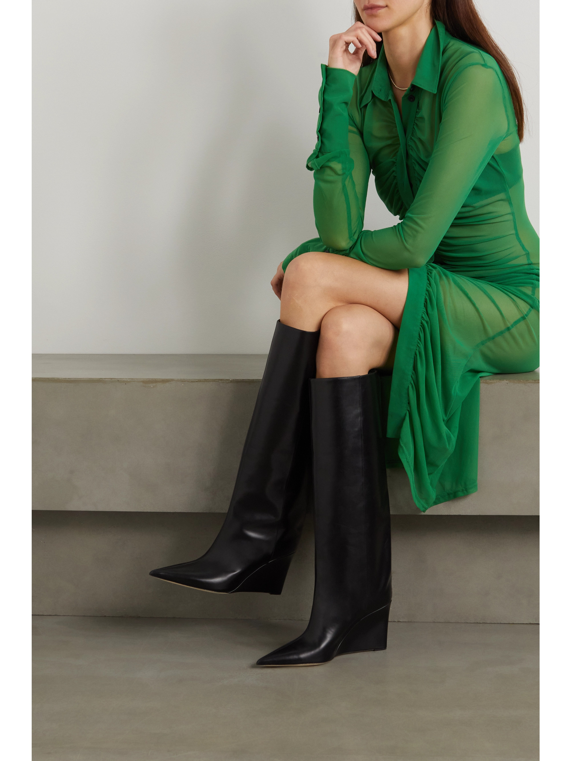 JIMMY CHOO Blake 85 logo-appliquéd leather wedge knee boots