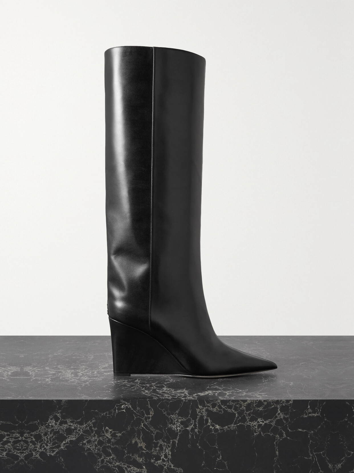 Jimmy Choo Blake 85 Logo-appliquéd Leather Wedge Knee Boots In Black