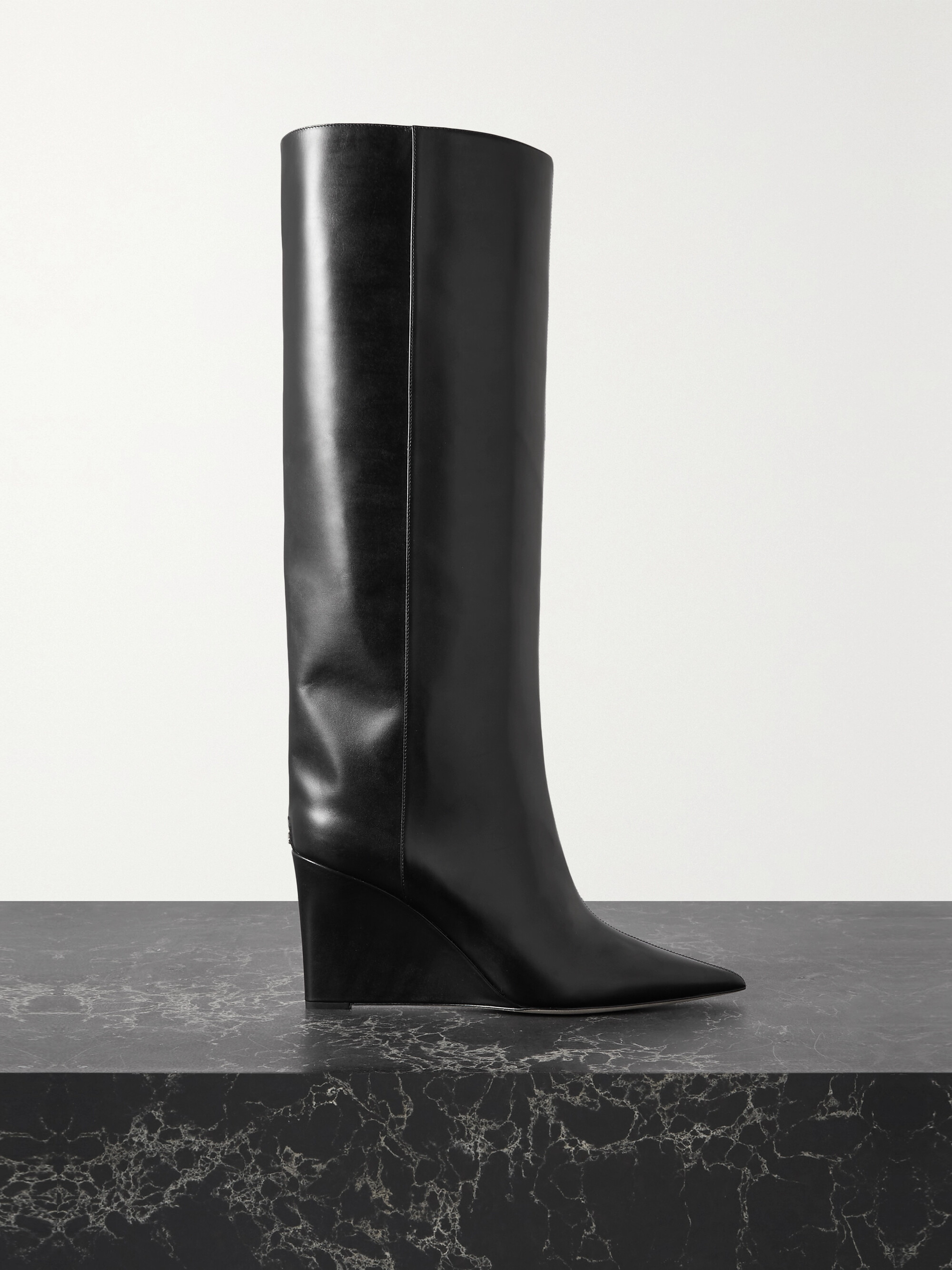 JIMMY CHOO Blake 85 logo-appliquéd leather wedge knee boots