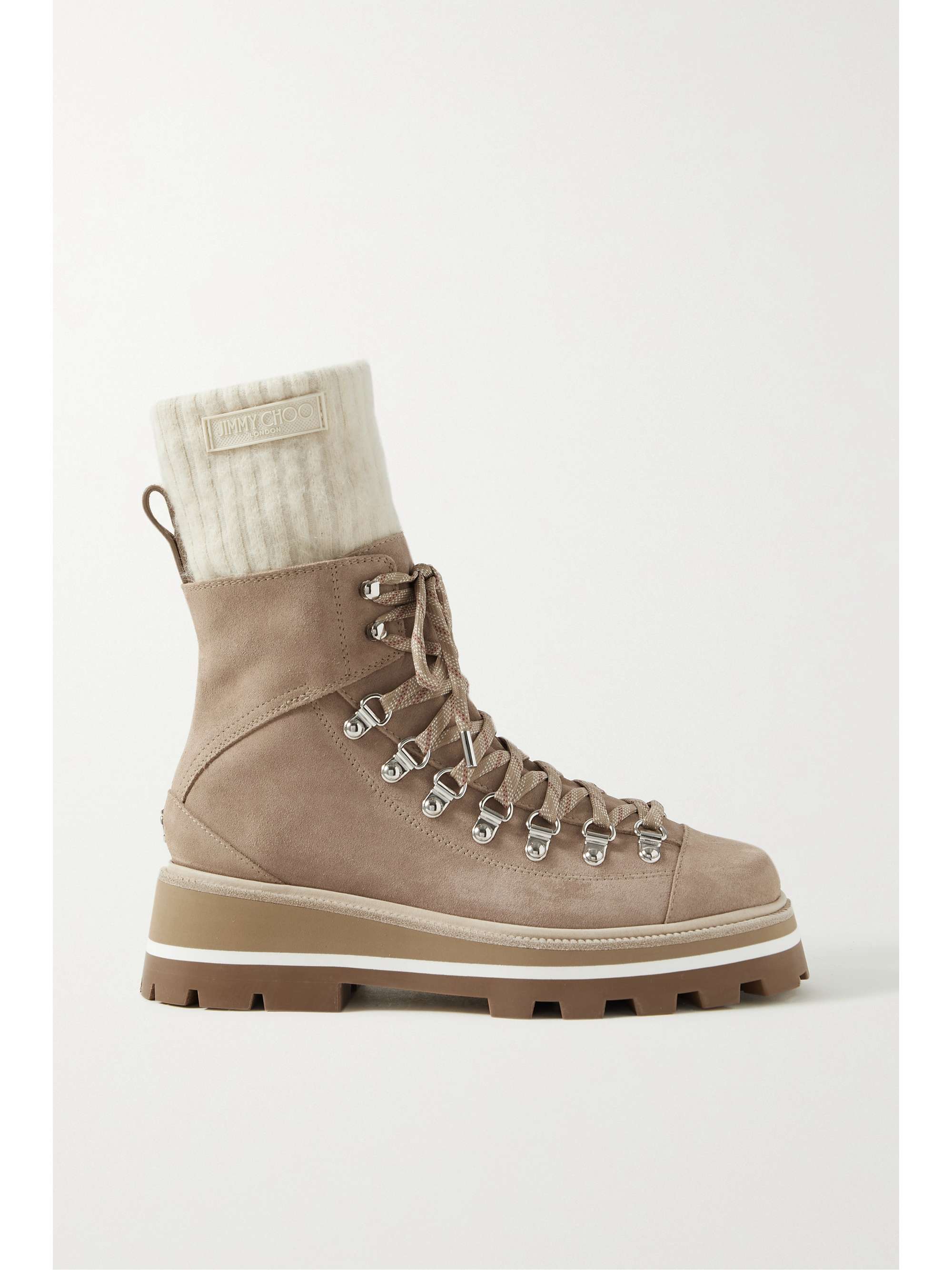 Jimmy Choo - Chike Ribbed knit-trimmed Suede Ankle Boots - Neutrals - IT38 - Net A Porter