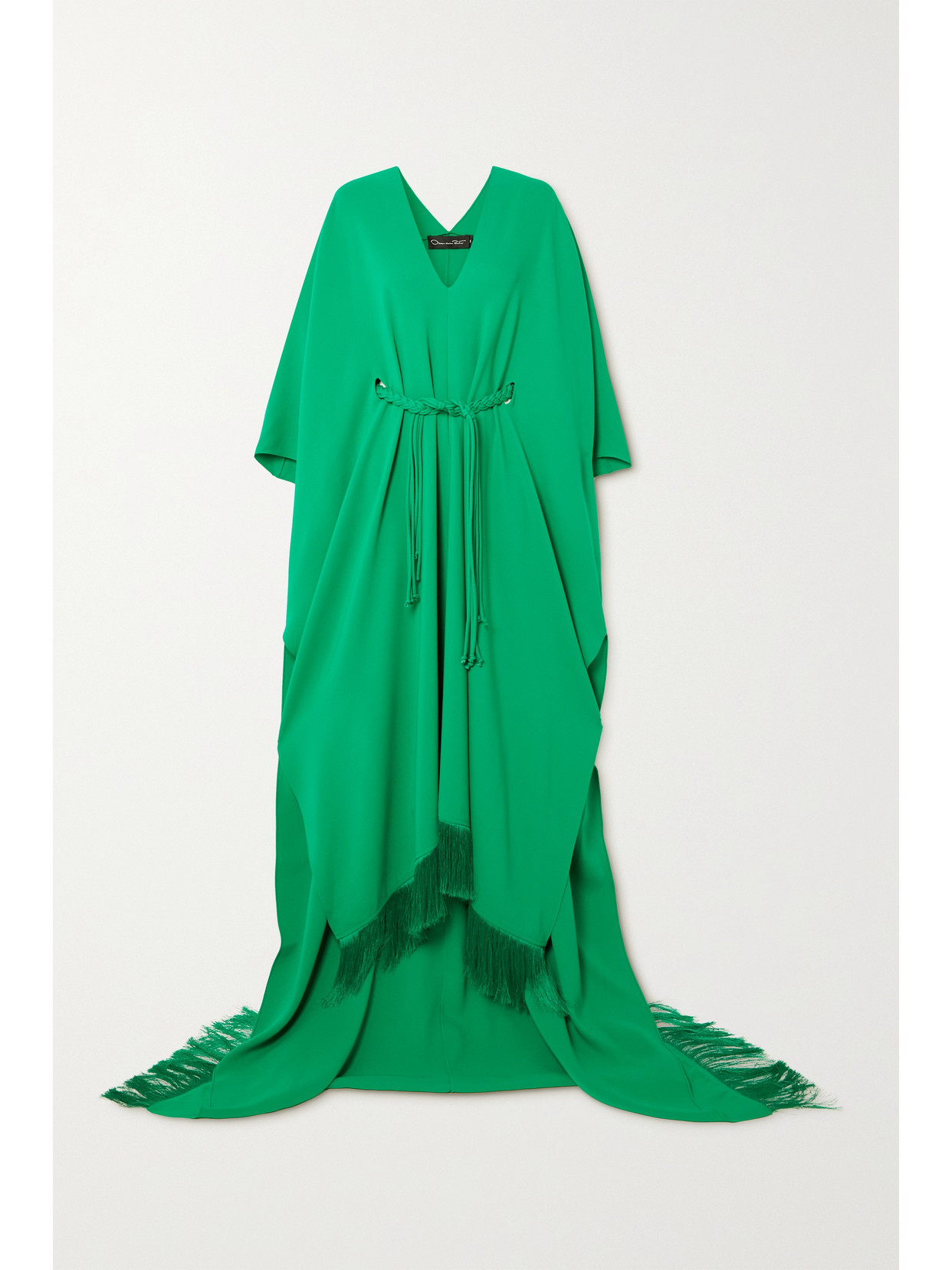 Oscar de la Renta - Belted Fringed Silk-blend Gown - Green 22 Awaiting product image