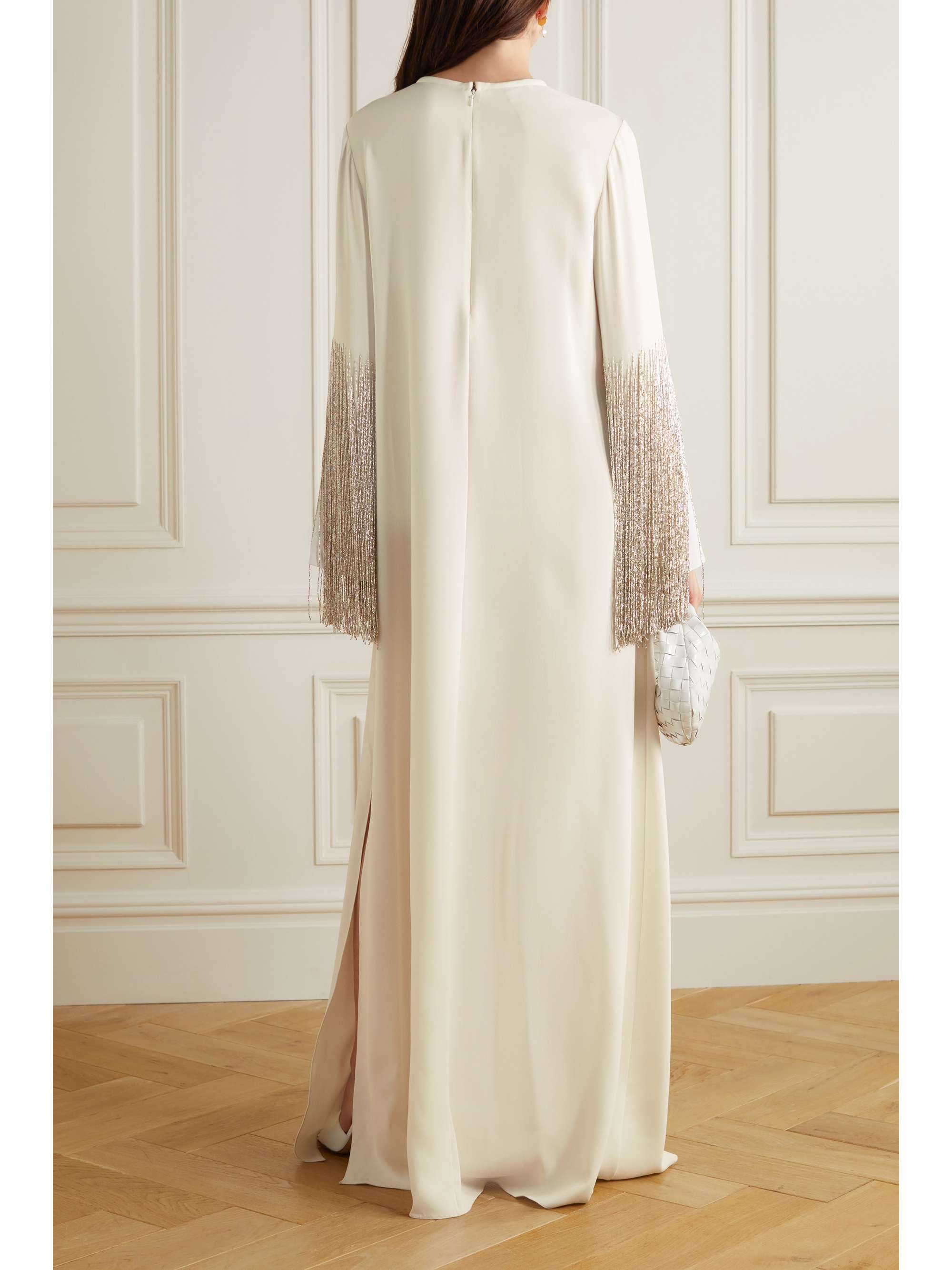 OSCAR DE LA RENTA Fringed embellished silk-blend gown