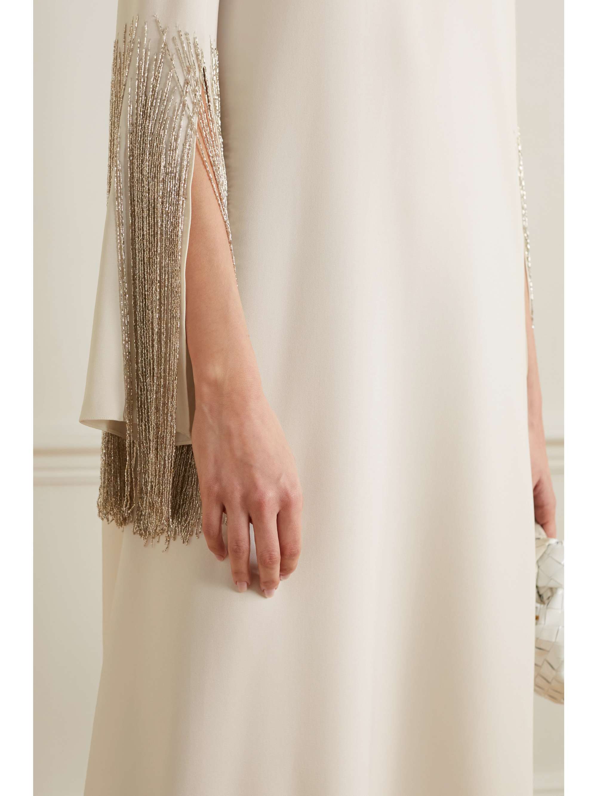 OSCAR DE LA RENTA Fringed embellished silk-blend gown
