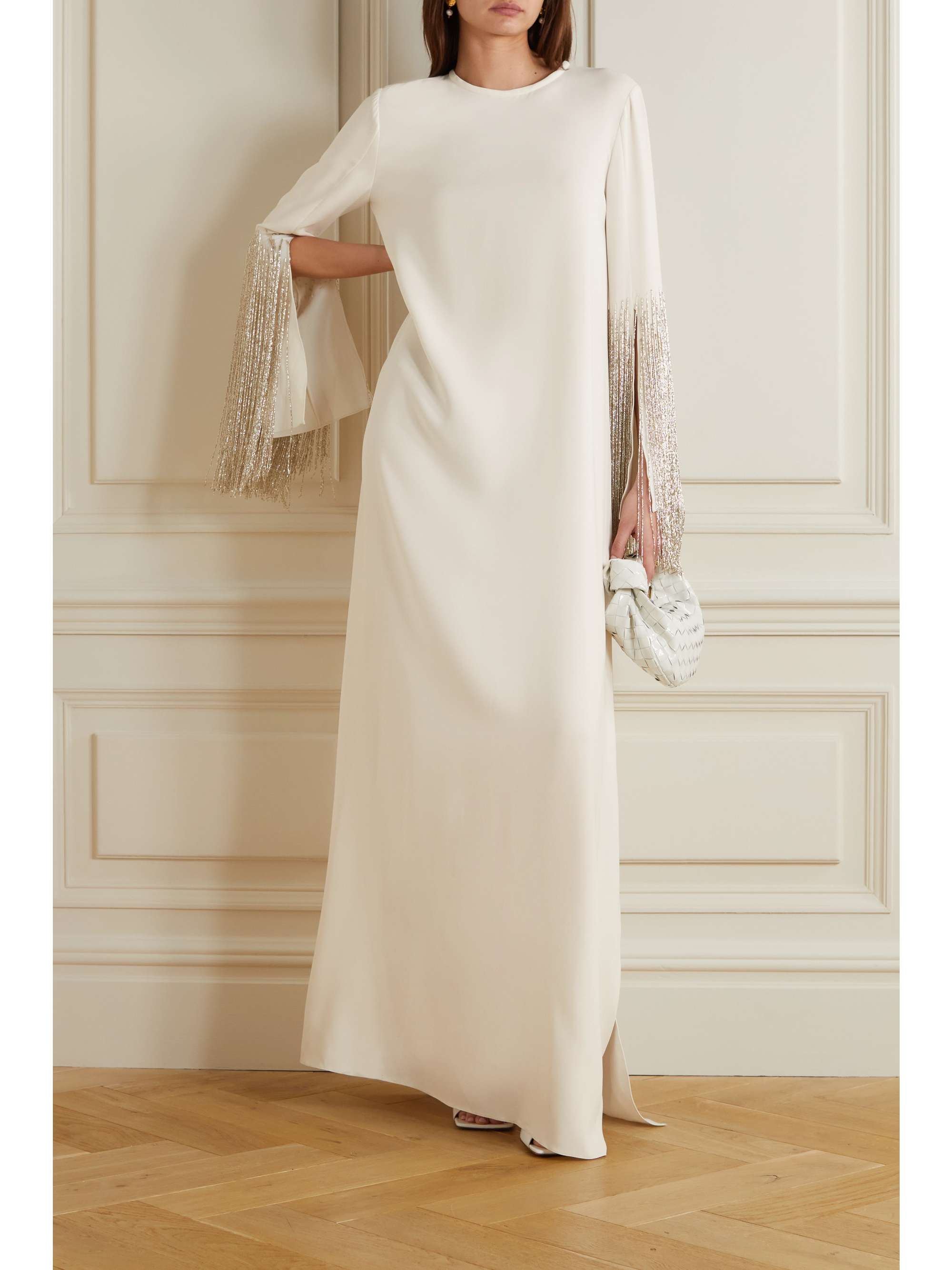 OSCAR DE LA RENTA Fringed embellished silk-blend gown