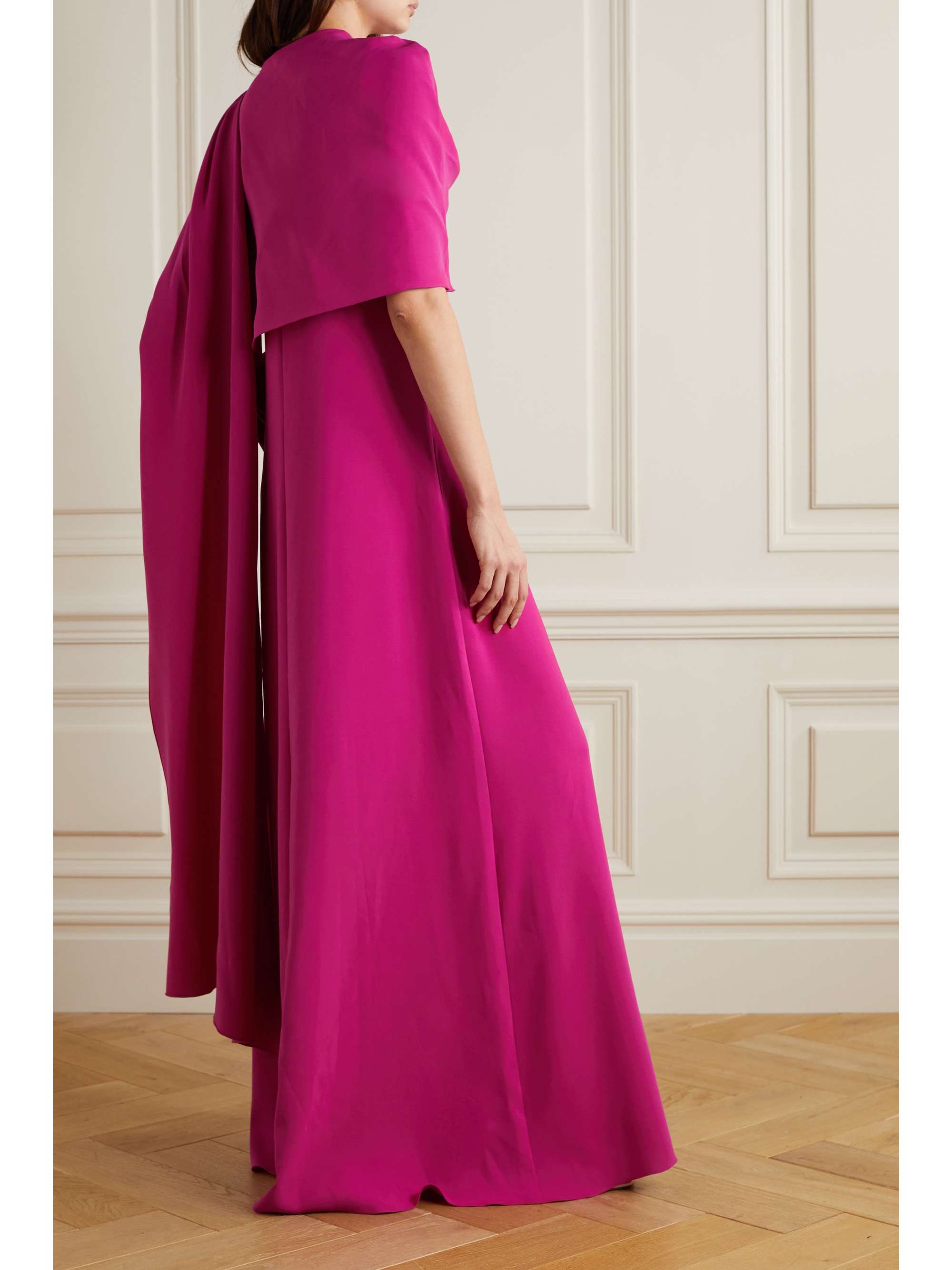 OSCAR DE LA RENTA Cape-effect embellished silk-blend gown