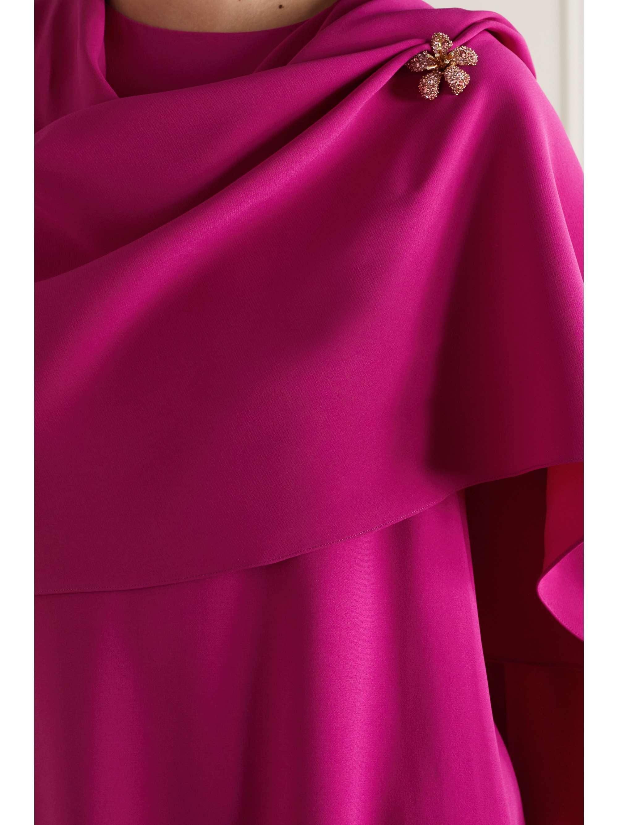 OSCAR DE LA RENTA Cape-effect embellished silk-blend gown