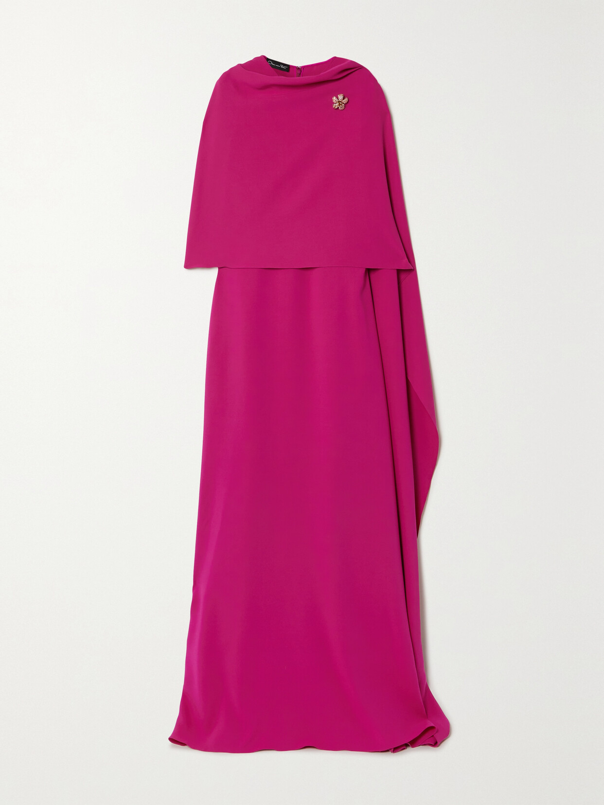 Oscar de la Renta - Cape-effect Embellished Silk-blend Gown - Magenta