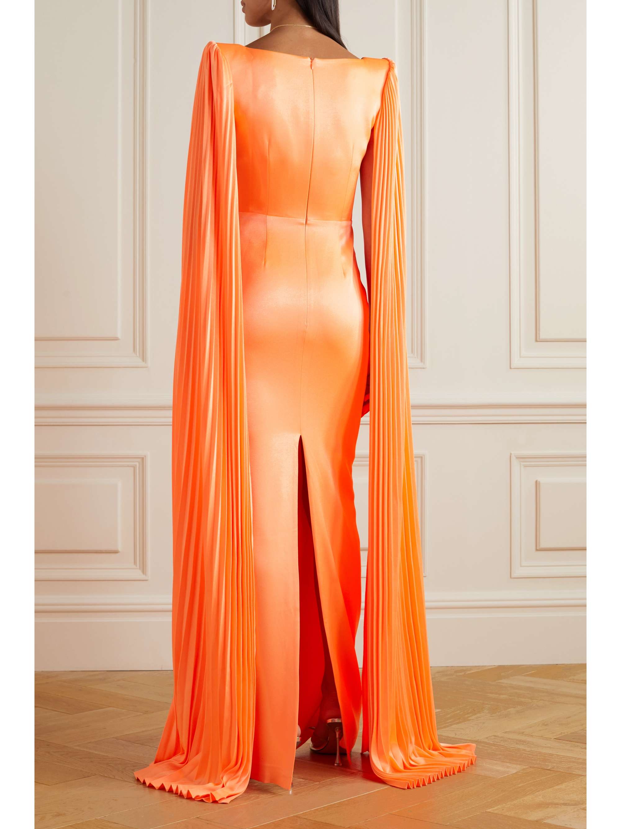 ALEX PERRY Valerie cape-effect pleated satin-crepe gown