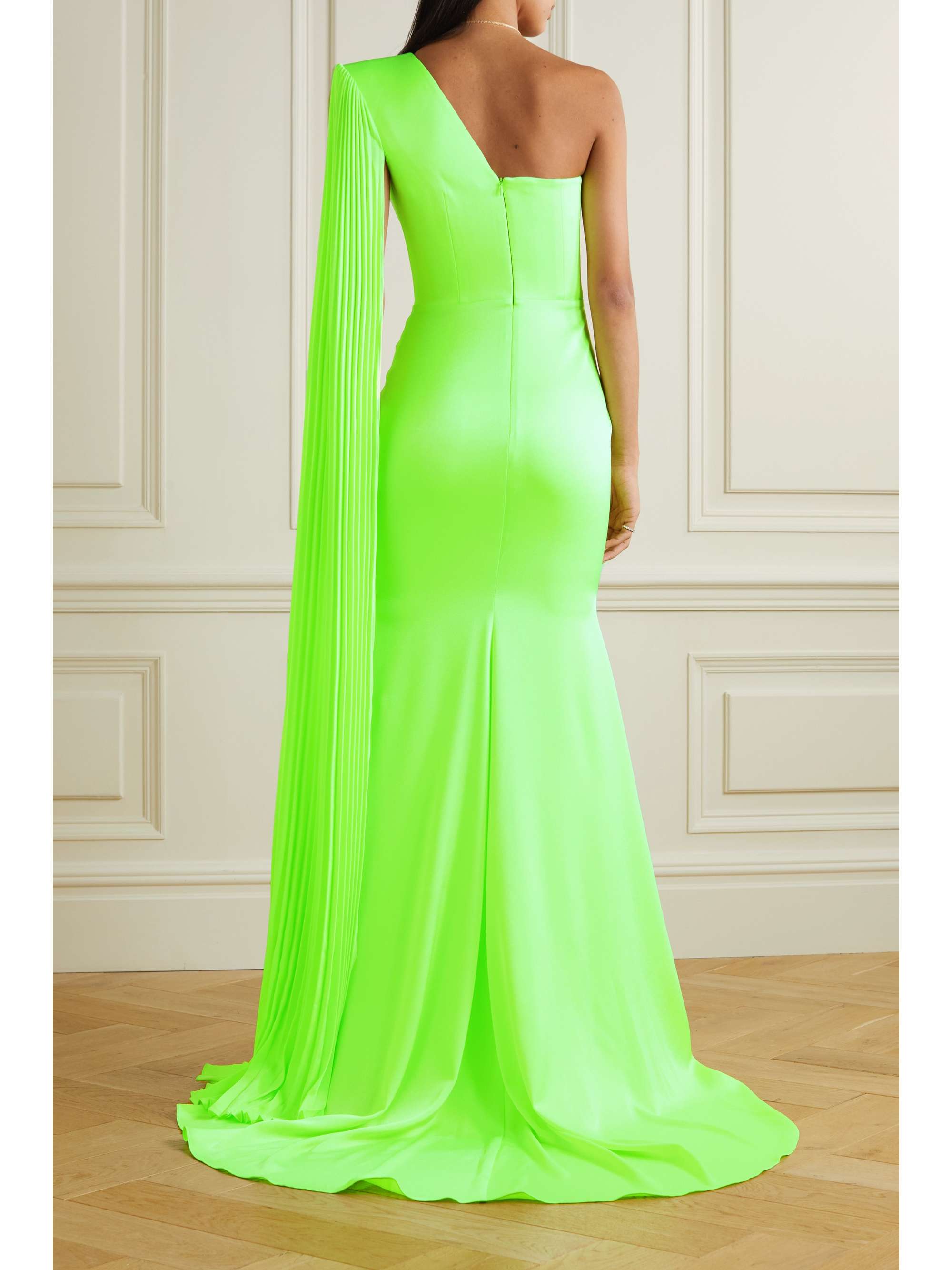 ALEX PERRY Ericka one-shoulder pleated satin-crepe gown