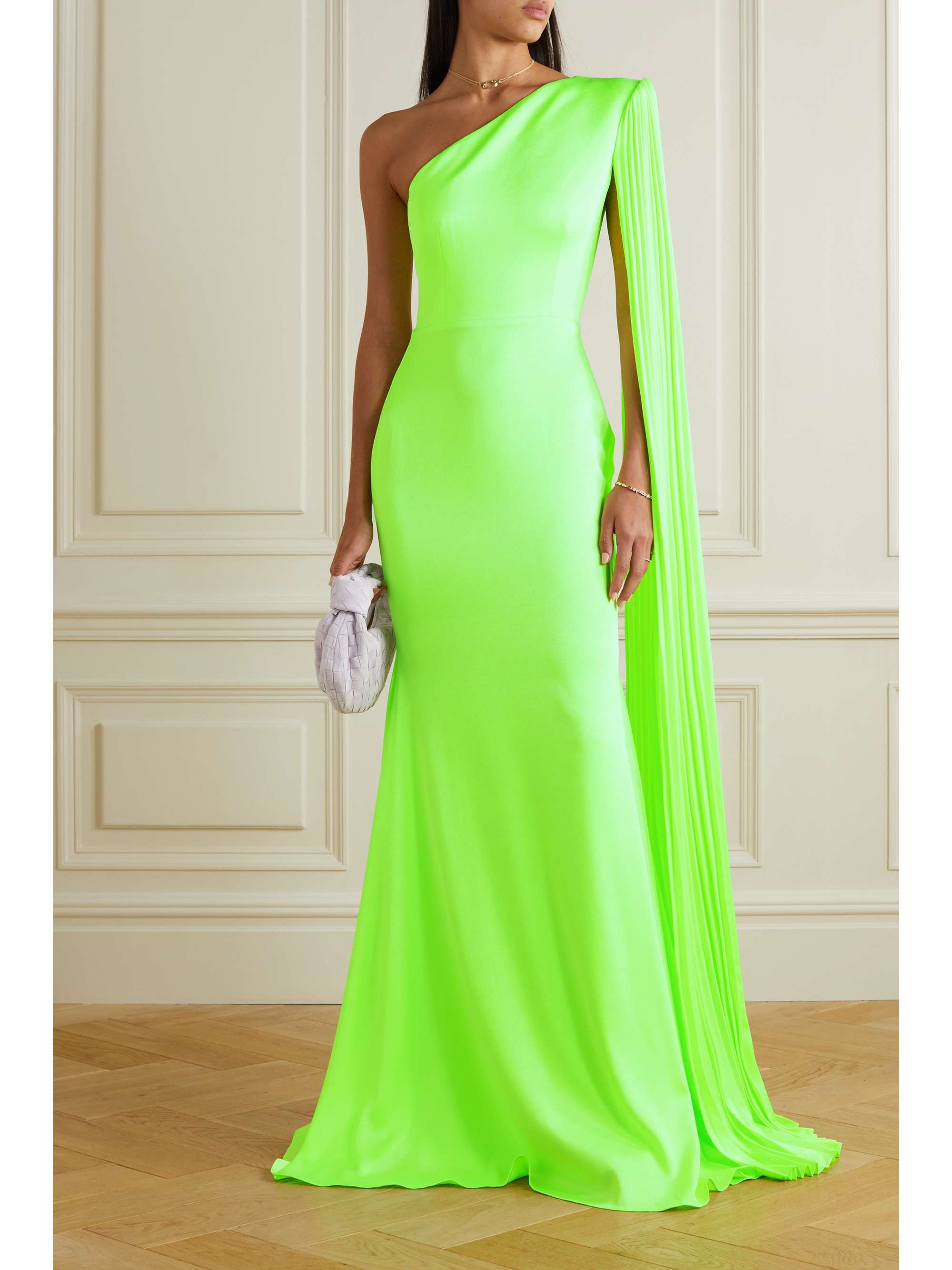 ALEX PERRY Ericka one-shoulder pleated satin-crepe gown