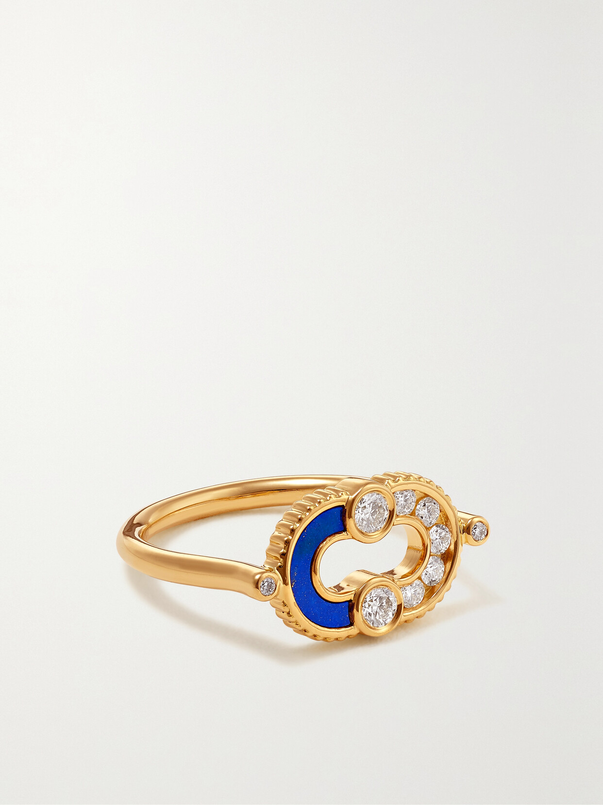 Viltier Magnetic Lapis Lazuli Semi Ring In 18k Yellow Gold And Diamonds In Yg