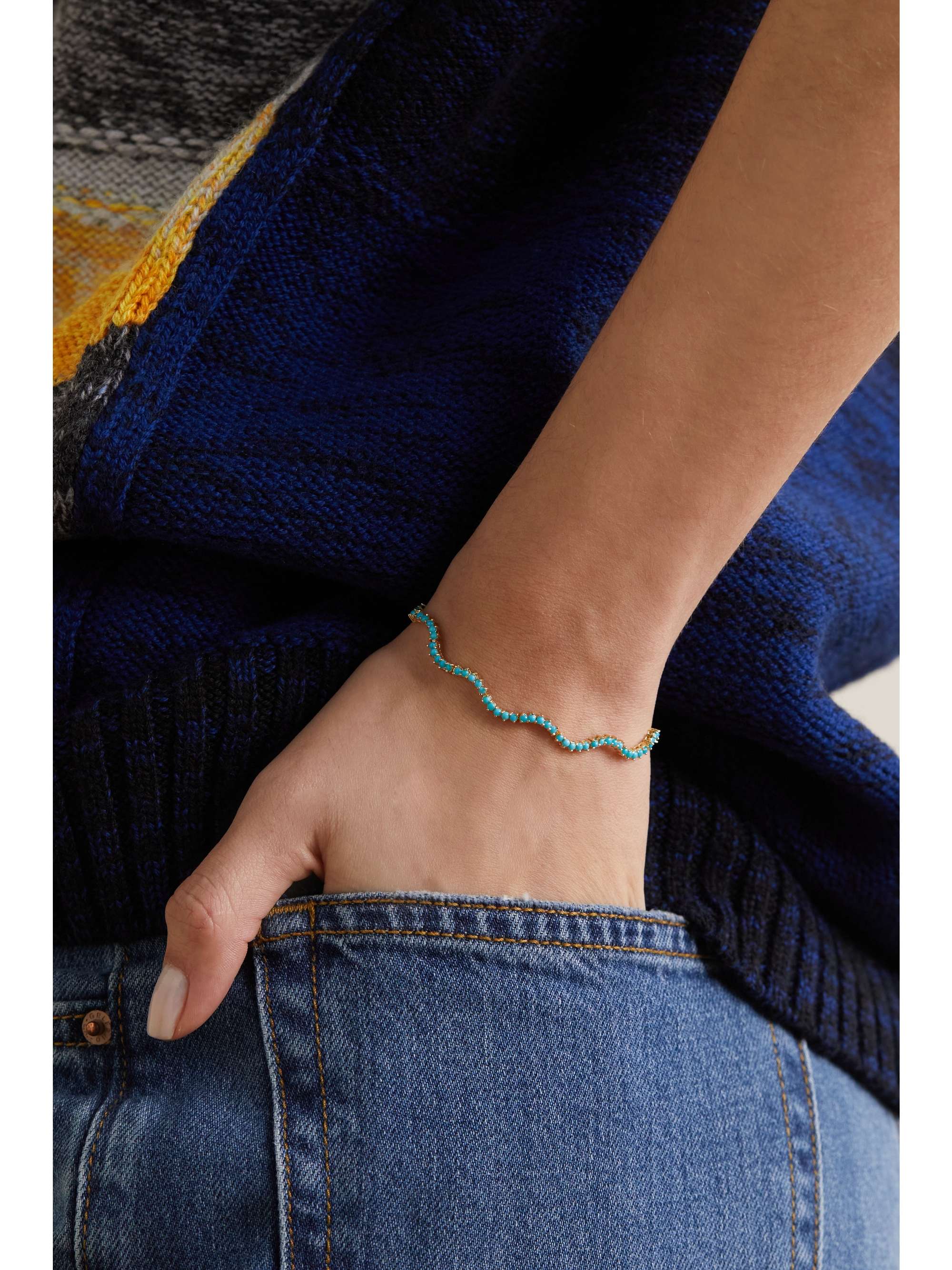 Wave 18-karat gold turquoise bracelet