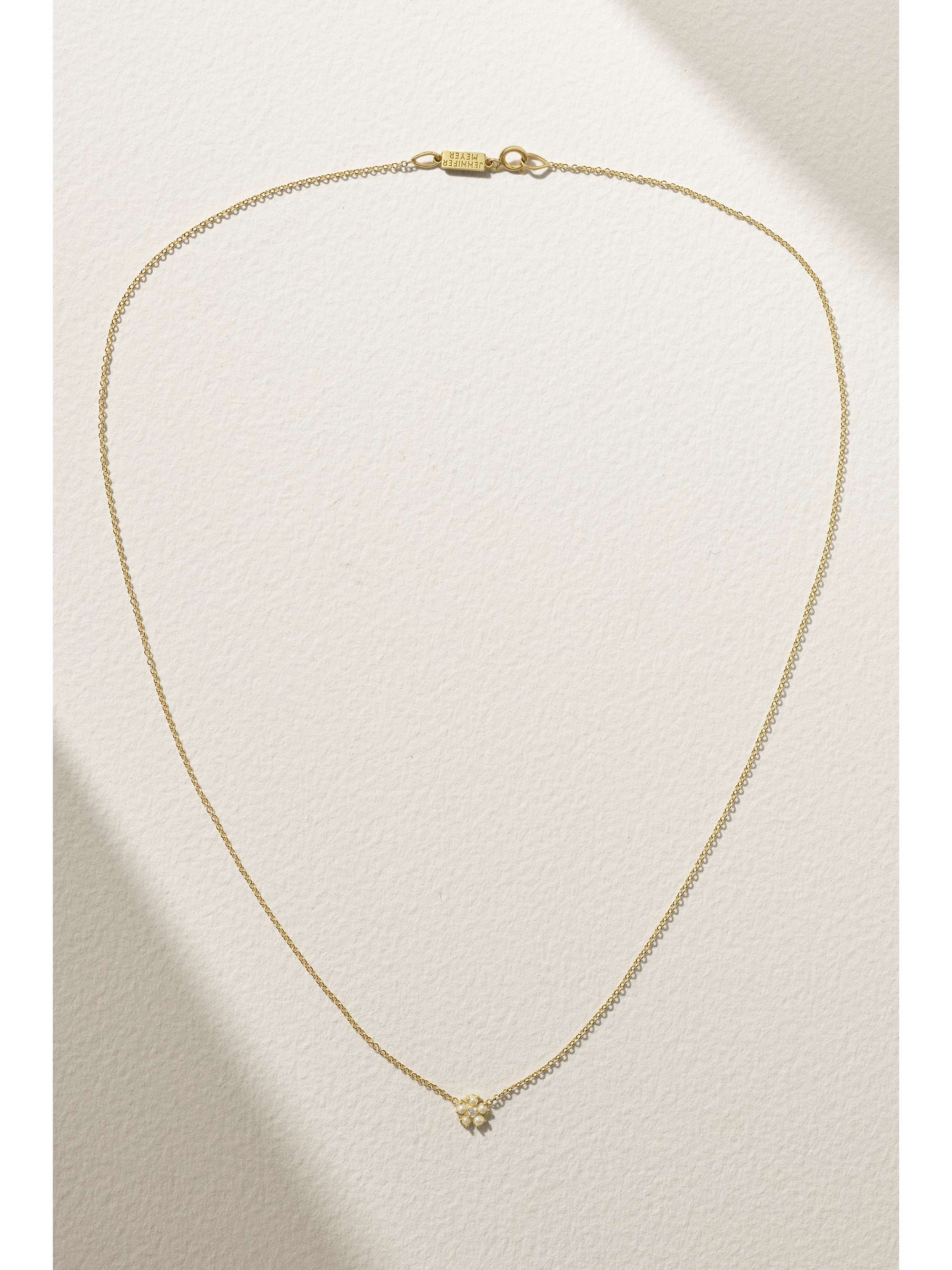 JENNIFER MEYER Mini Flower 18-karat gold, pearl and diamond necklace