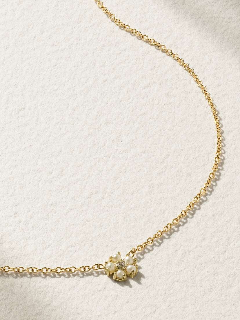 Jennifer Meyer Mini Flower 18-karat Gold, Pearl And Diamond Necklace