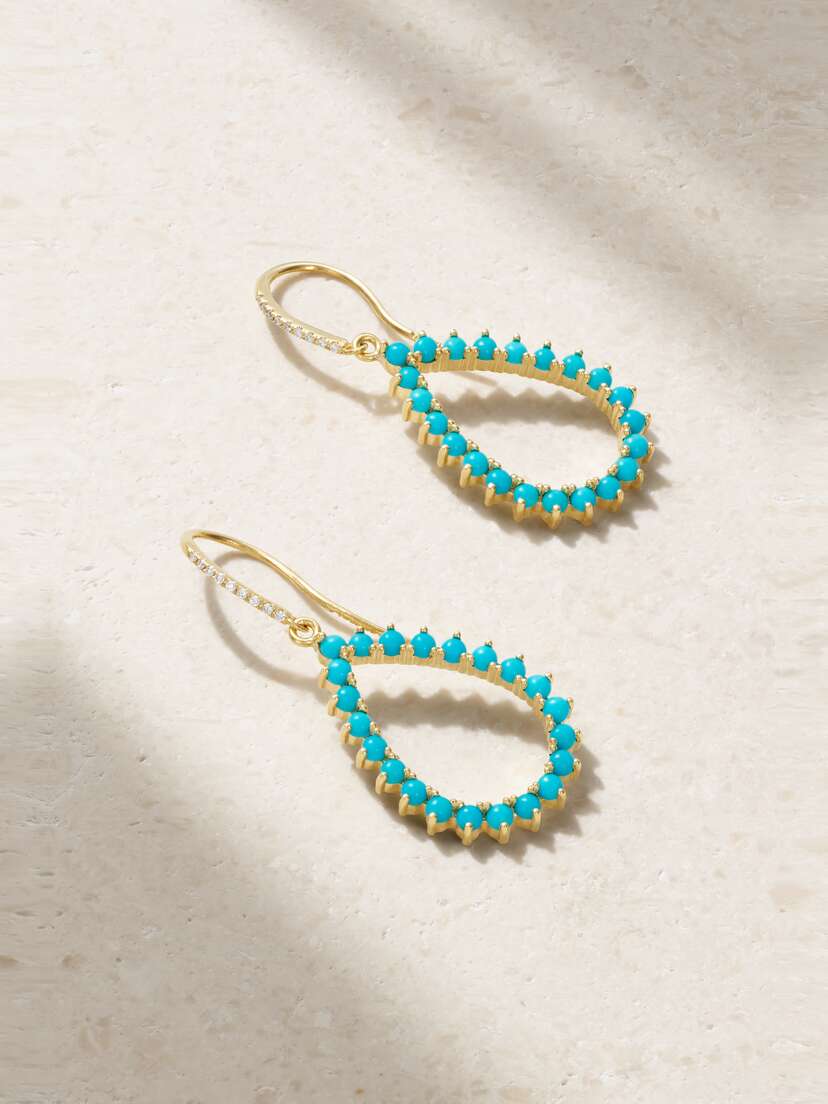 Jennifer Meyer 18-karat Gold, Turquoise And Diamond Earrings