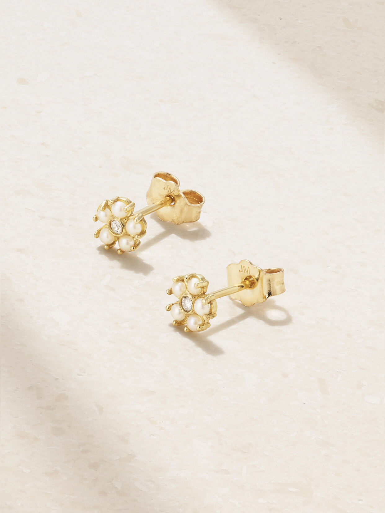 Jennifer Meyer Mini Flower 18-karat Gold, Pearl And Diamond Earrings