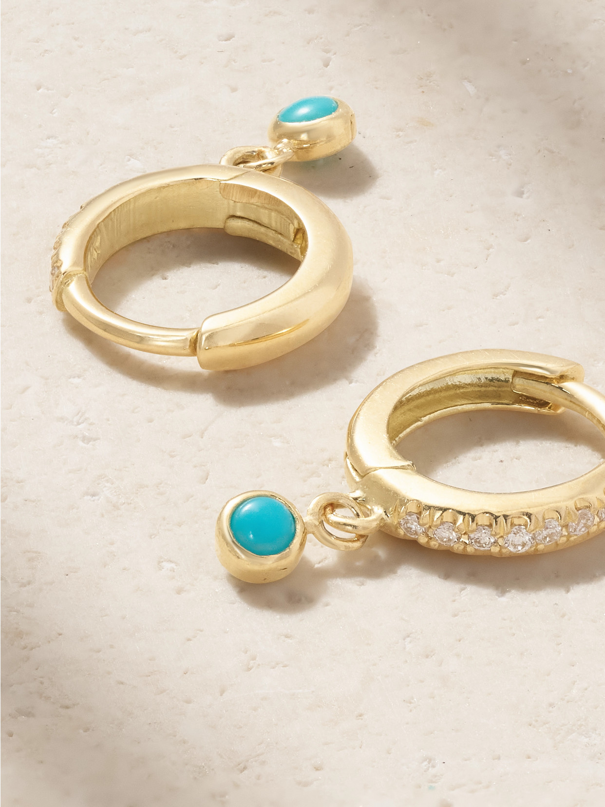 Jennifer Meyer 18-karat Gold, Diamond And Turquoise Hoop Earrings In Gold