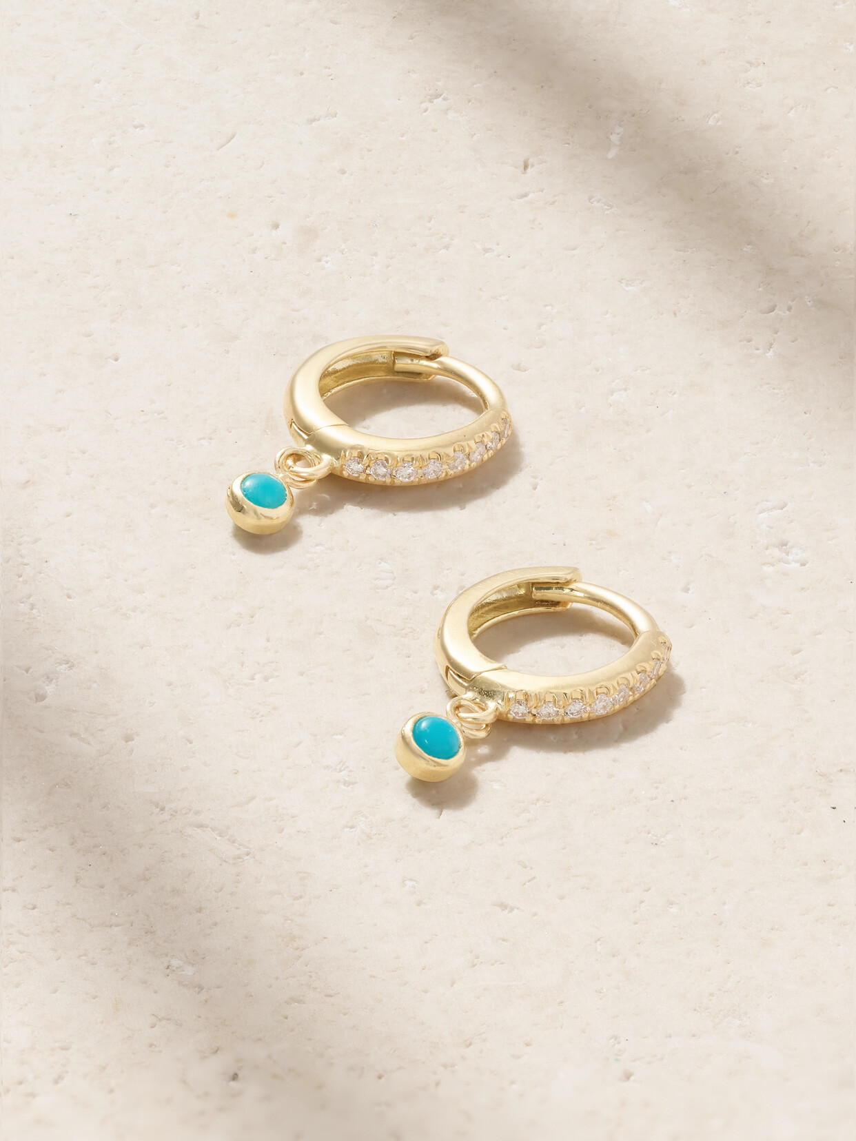 Jennifer Meyer 18-karat Gold, Diamond And Turquoise Hoop Earrings