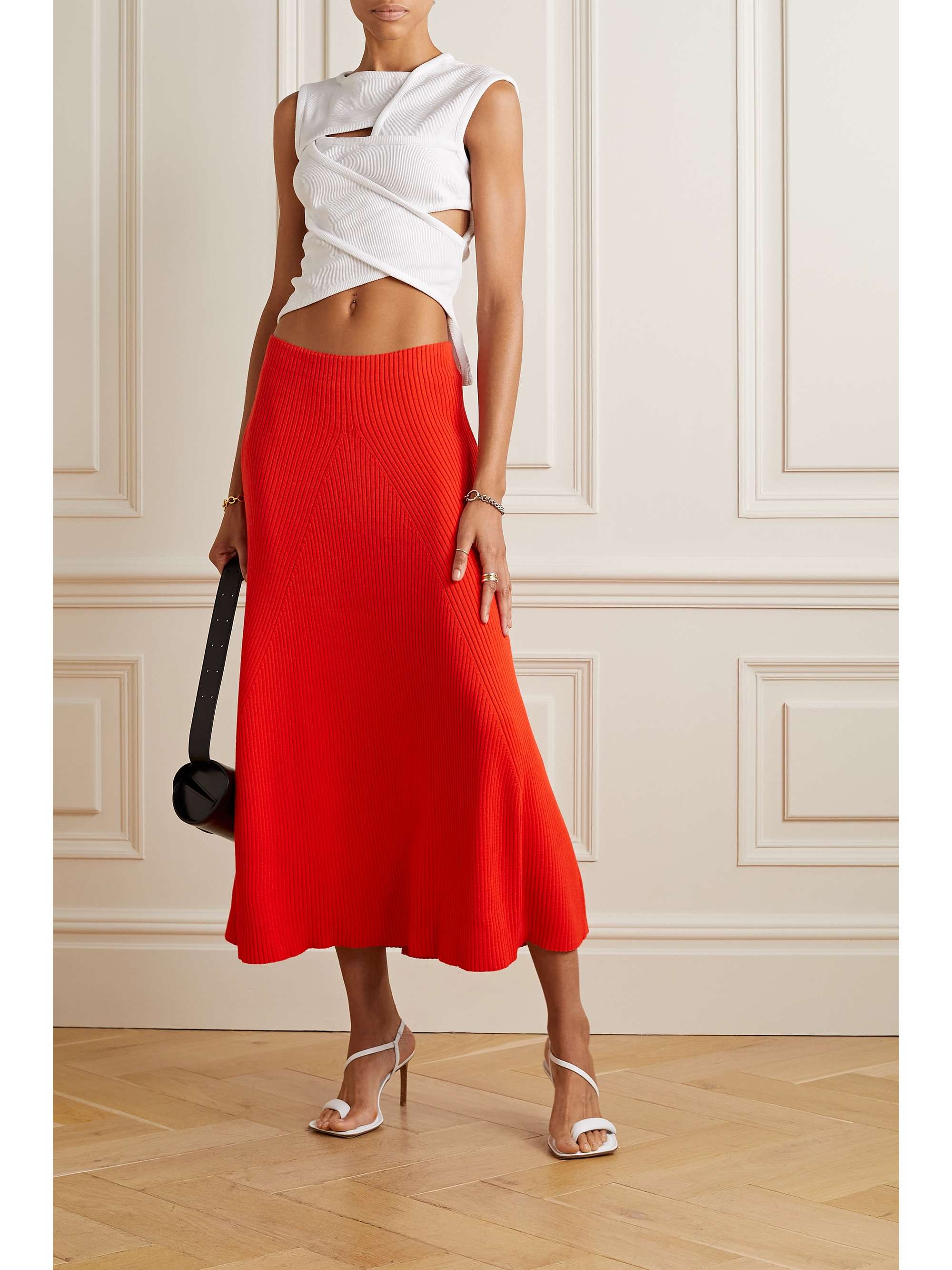 A.W.A.K.E. MODE Ribbed-knit midi skirt