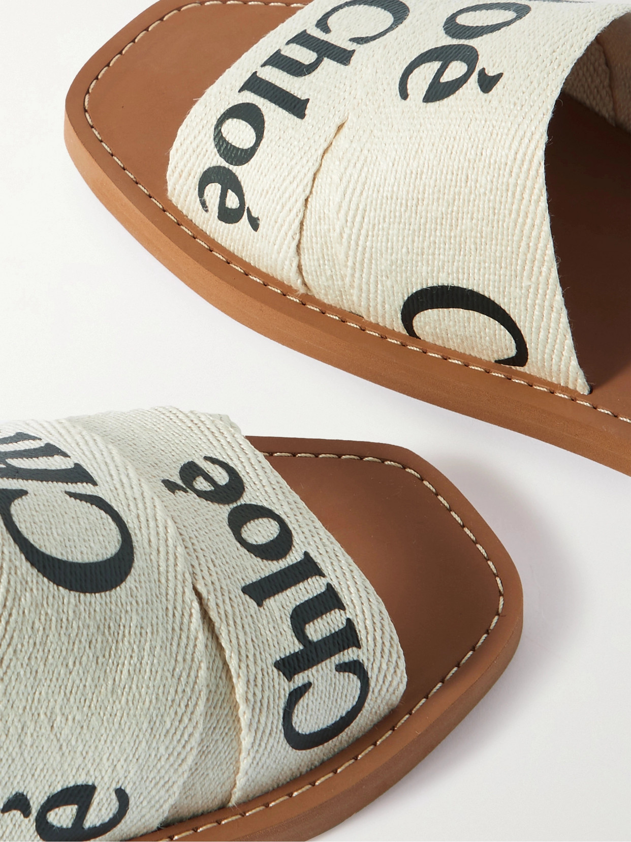 Shop Chloé Woody Logo-print Canvas Slides In White