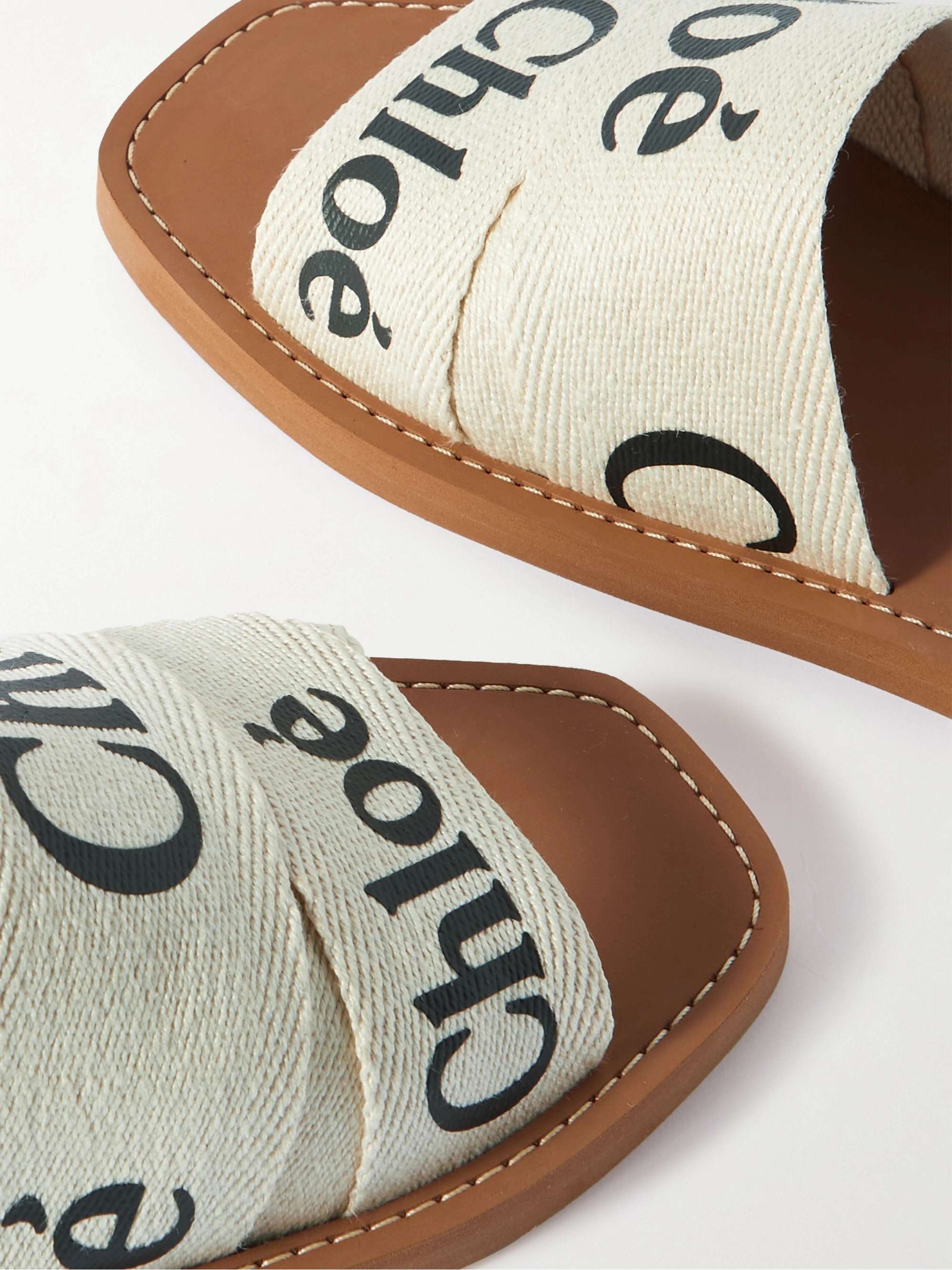 CHLOÉ Woody logo-print canvas slides