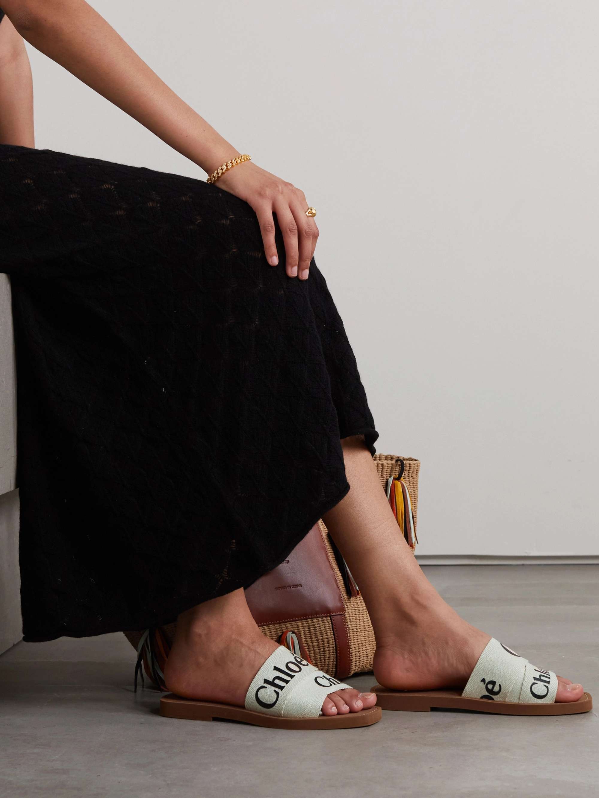 CHLOÉ Woody logo-print canvas slides
