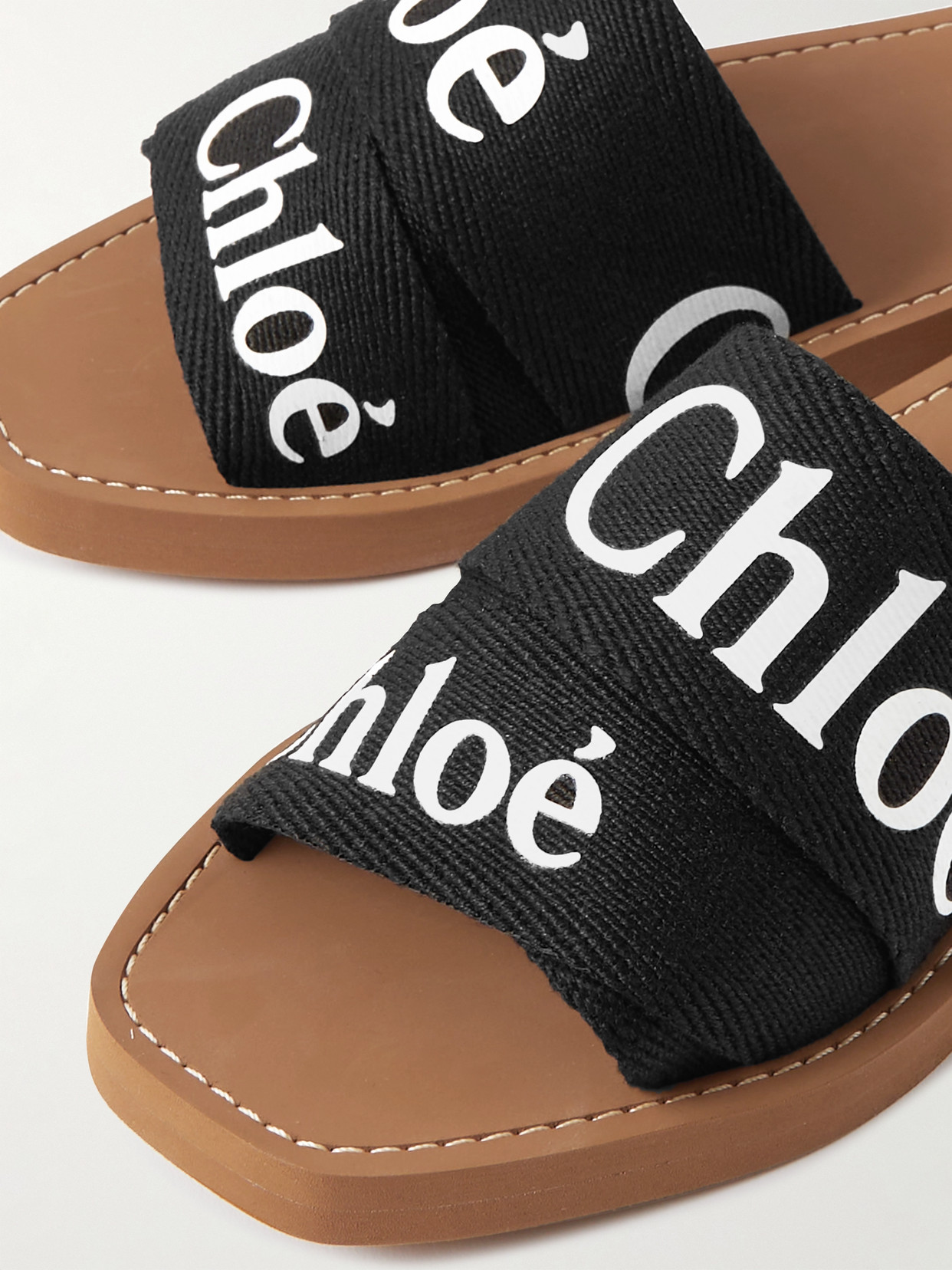 Shop Chloé Woody Logo-print Canvas Slides In Black