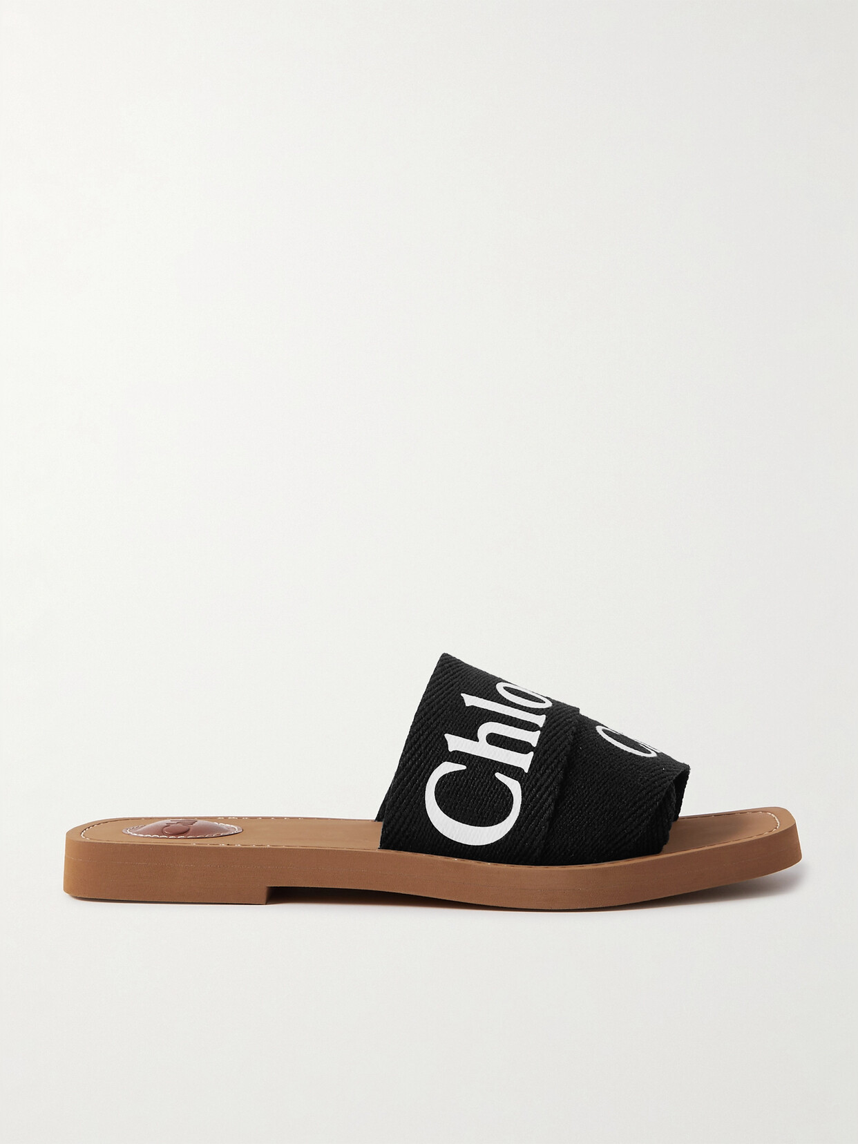 Shop Chloé Woody Logo-print Canvas Slides In Black