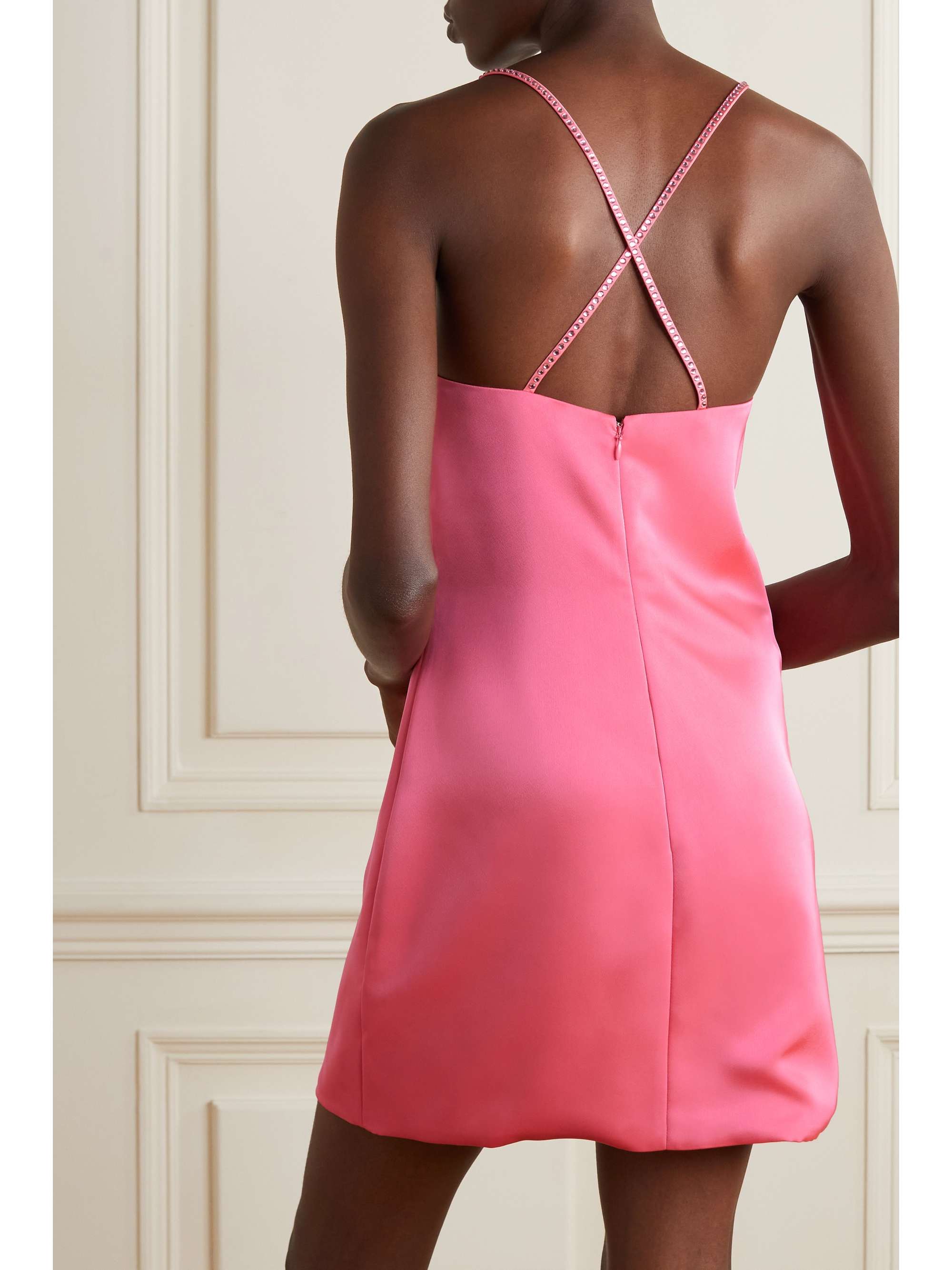 THE ATTICO Fujiko crystal-embellished satin mini dress