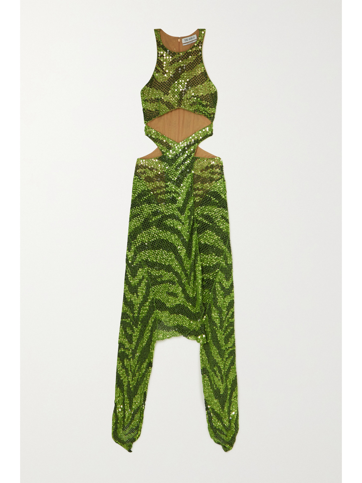 Attico Magnolia Cutout Sequined Mesh Dress In Green | ModeSens