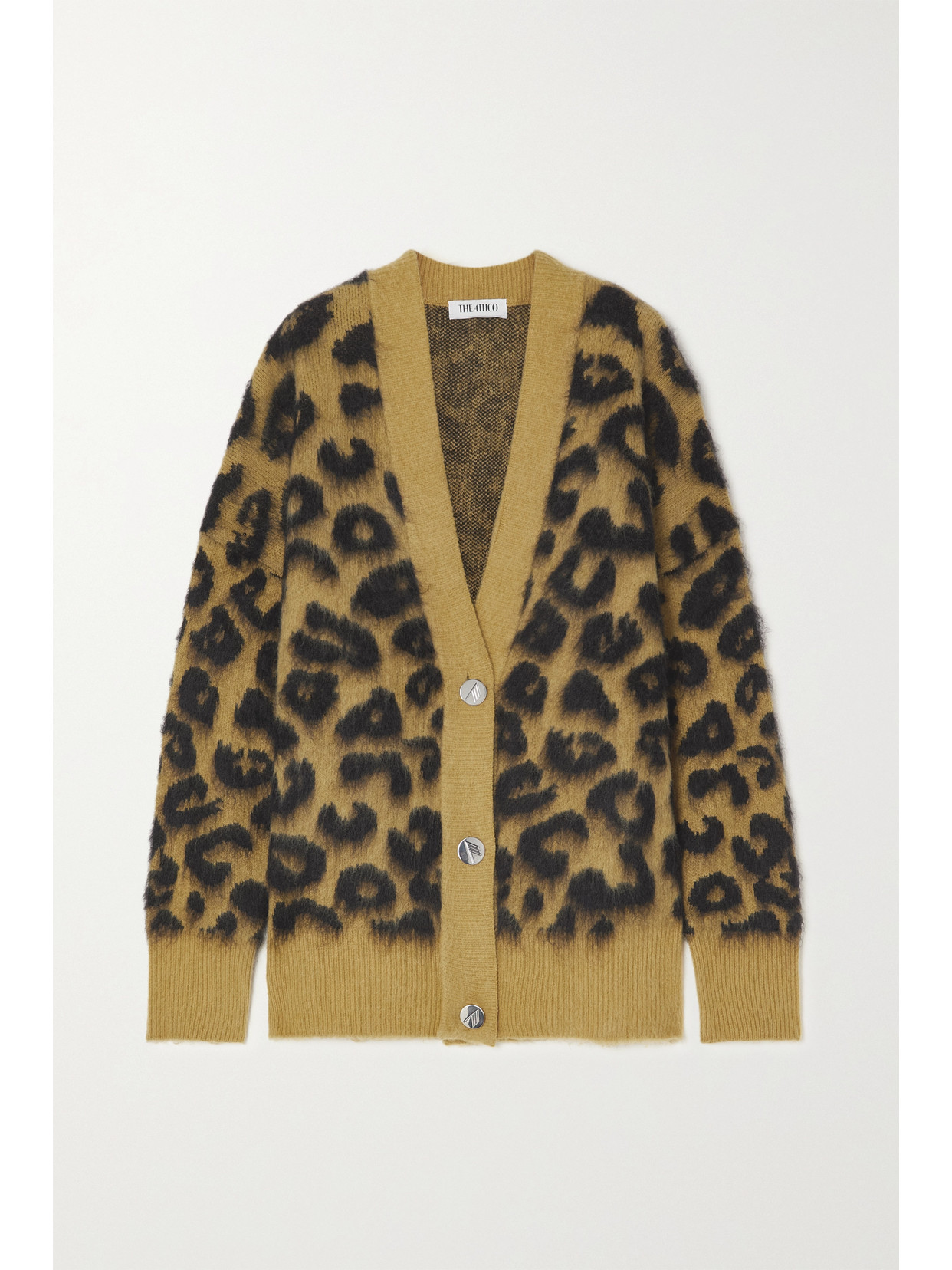 Attico Leopard-print Wool-blend Cardigan In Brown