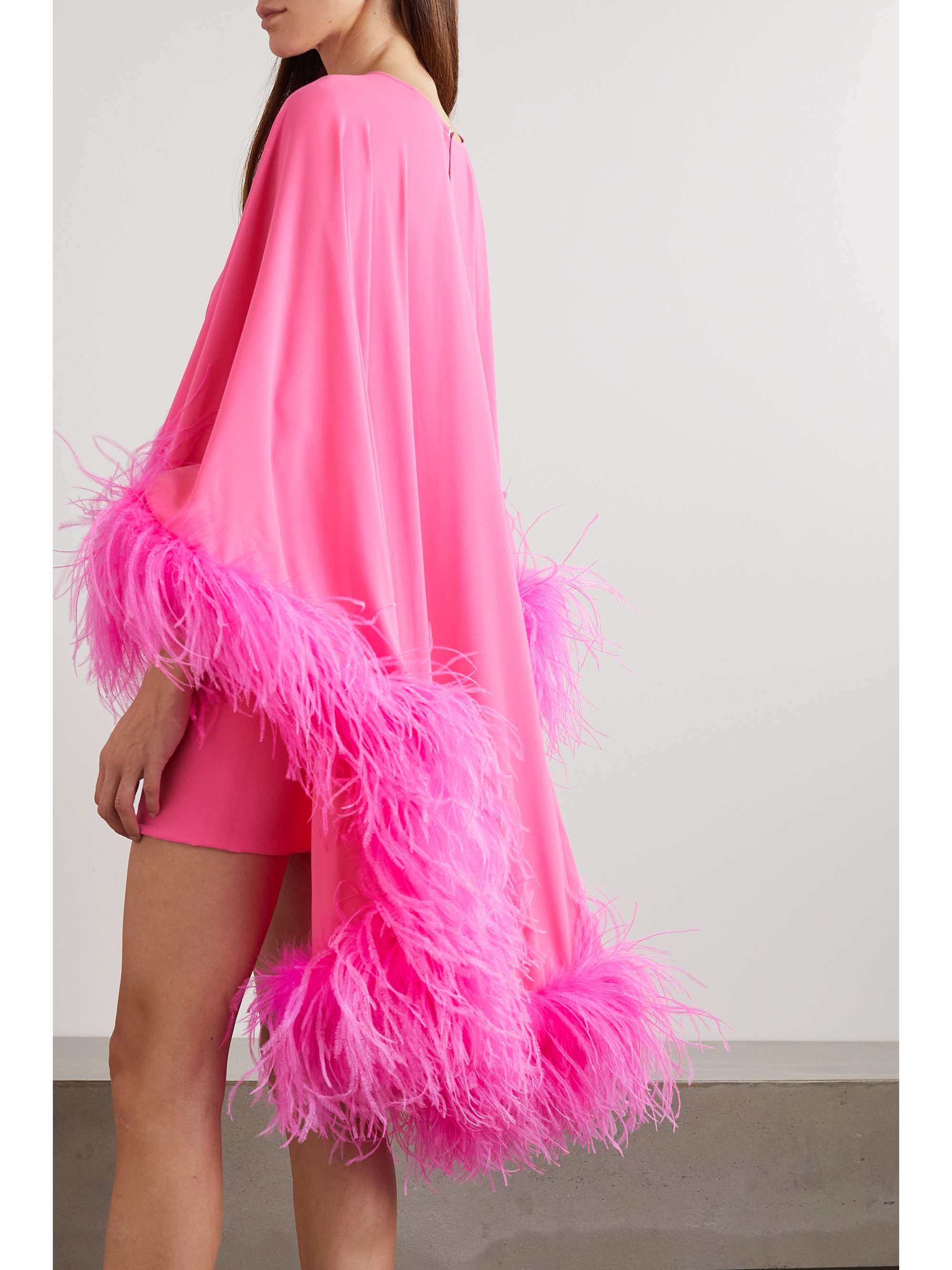 THE ATTICO Milton cape-effect feather-trimmed crepe de chine mini dress