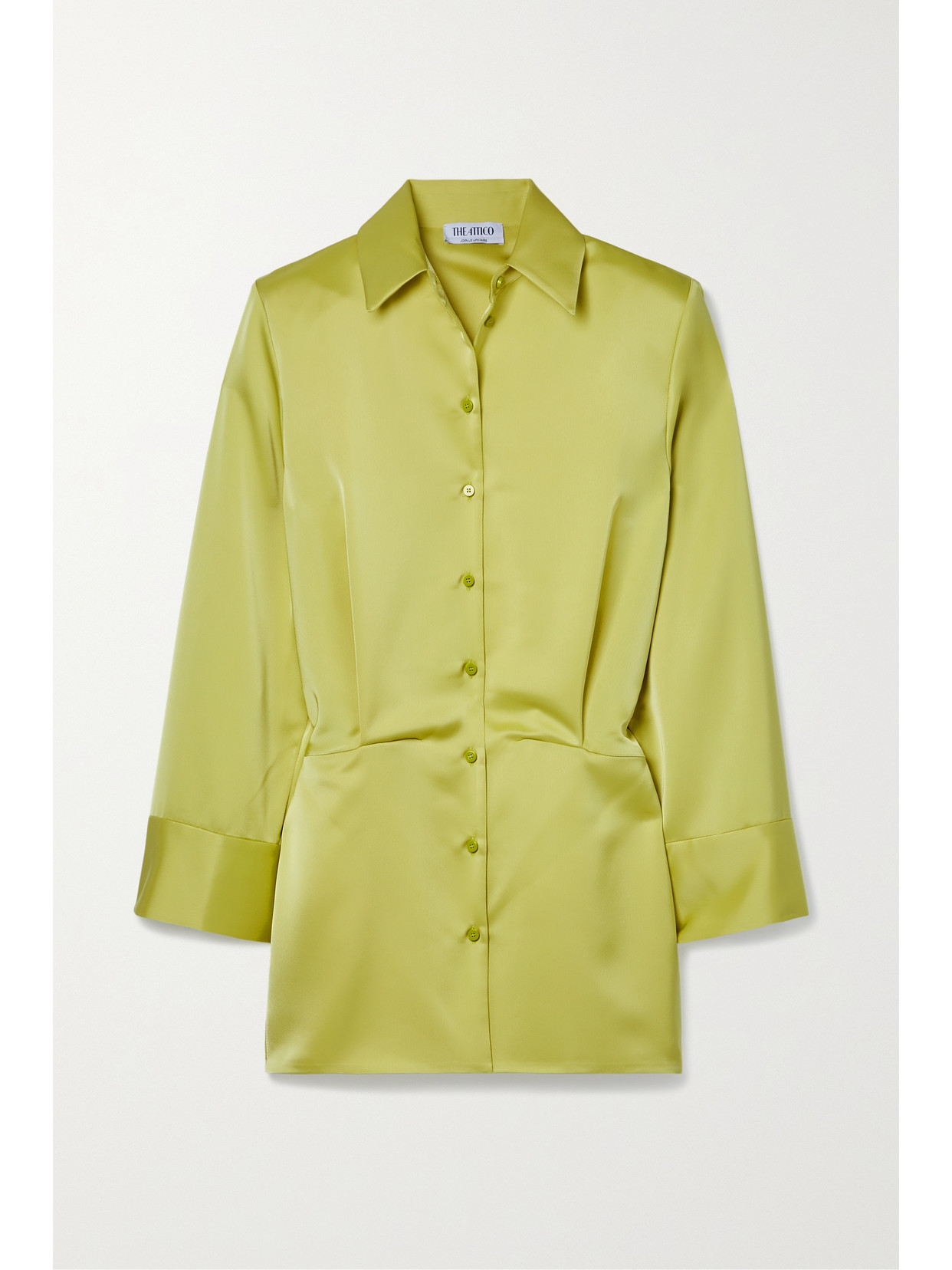 Attico Margot Satin Mini Shirt Dress In Green