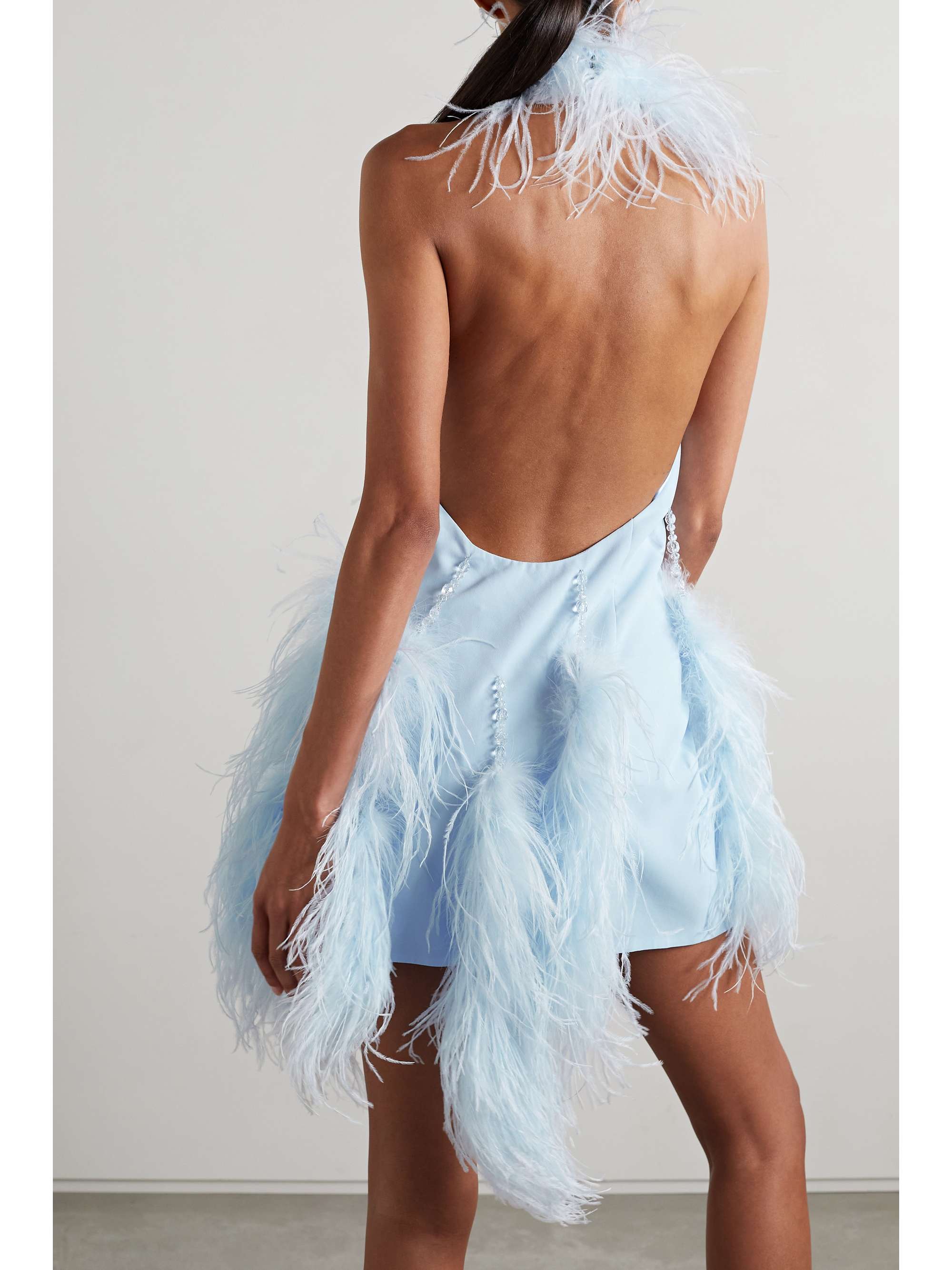 THE ATTICO Josephine feather and bead-embellished crepe halterneck mini dress