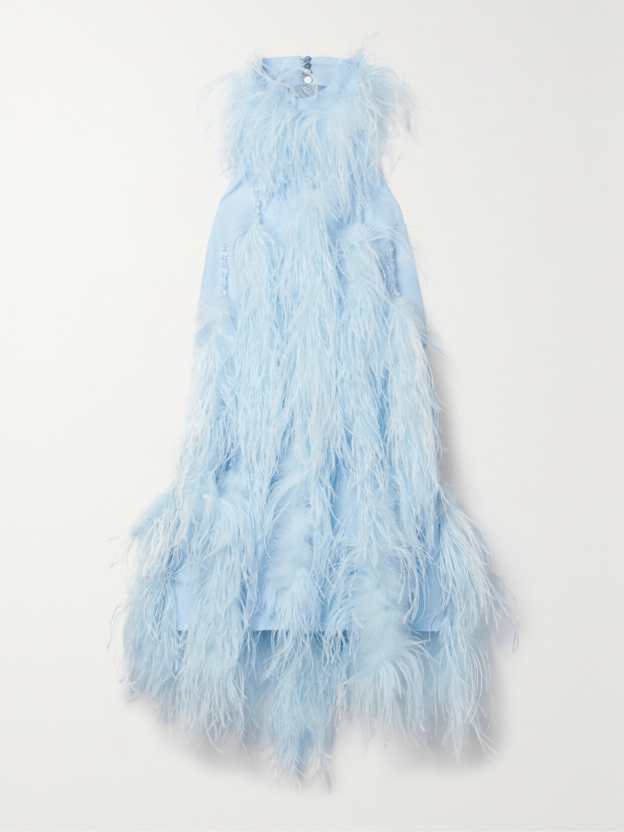 ATTICO JOSEPHINE FEATHER AND BEAD-EMBELLISHED CREPE HALTERNECK MINI DRESS