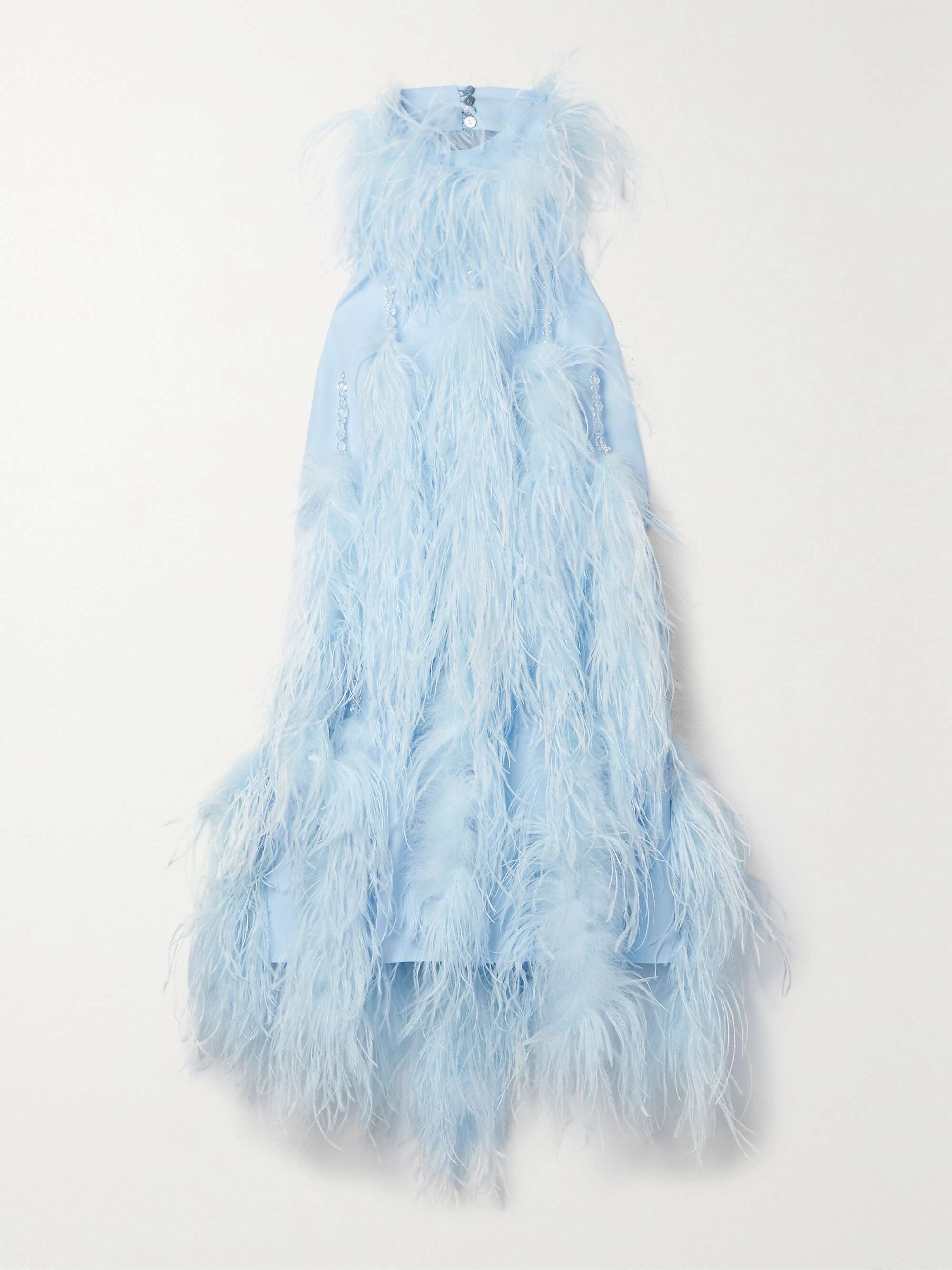 Light blue Josephine feather and bead-embellished crepe halterneck mini dress | THE ATTICO | NET-A-PORTER