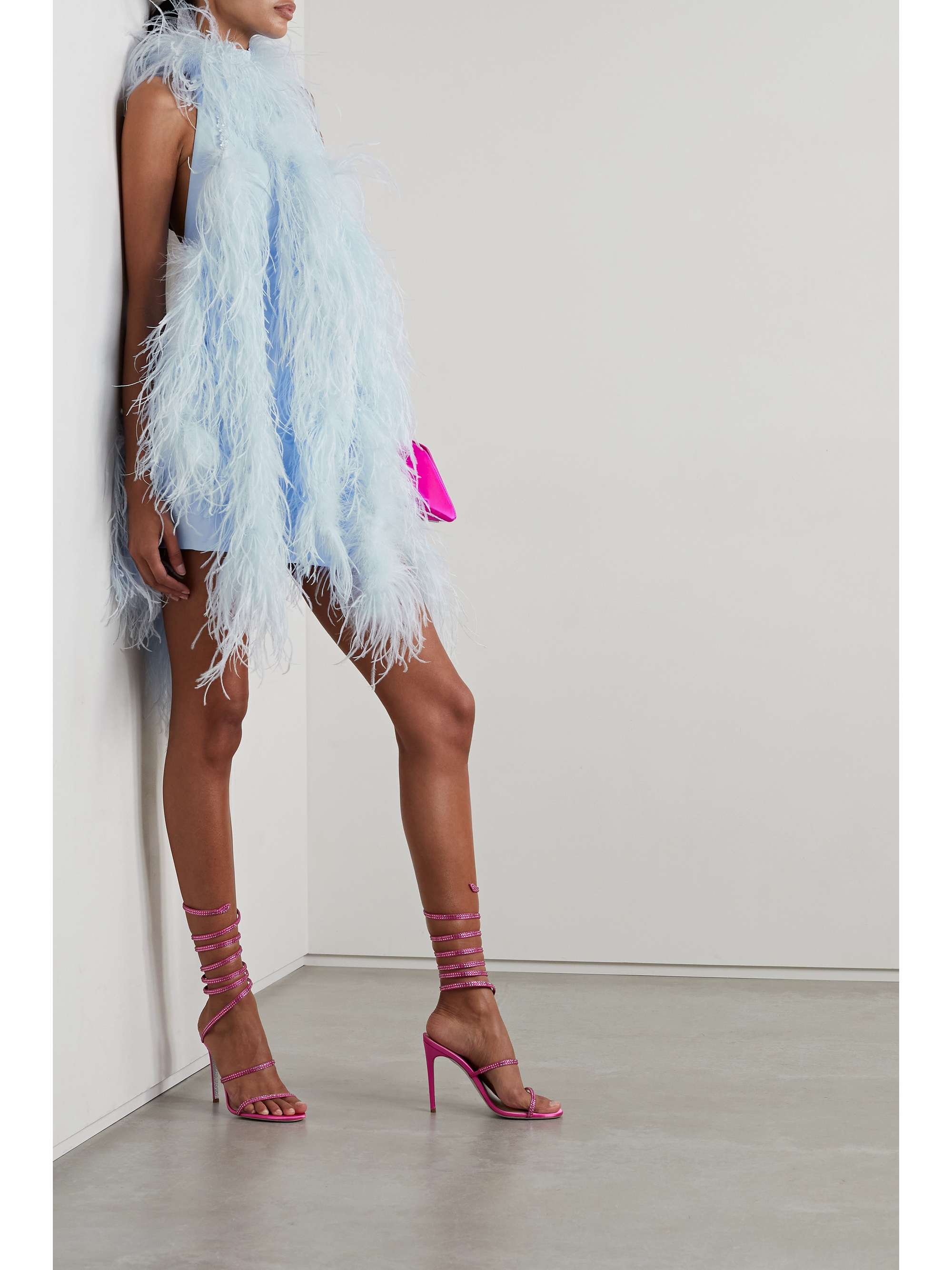 THE ATTICO Josephine feather and bead-embellished crepe halterneck mini dress