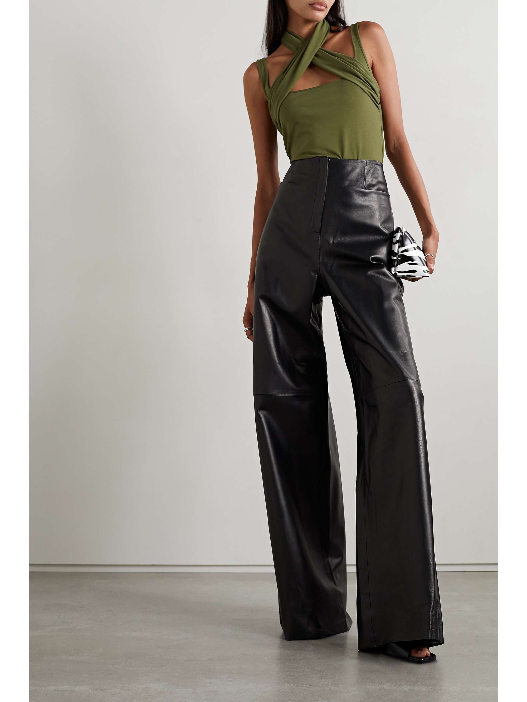THE ATTICO Yuri asymmetric cutout stretch-jersey halterneck top