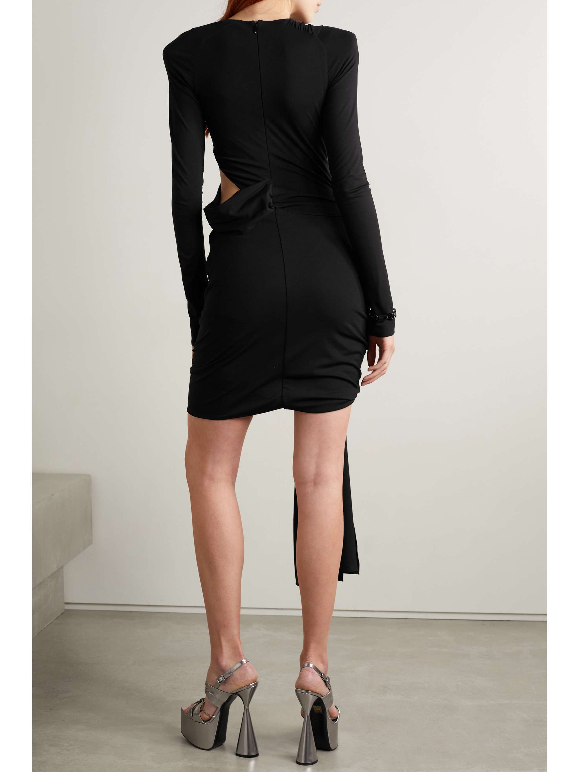 THE ATTICO Cutout draped ruched stretch-satin jersey mini dress