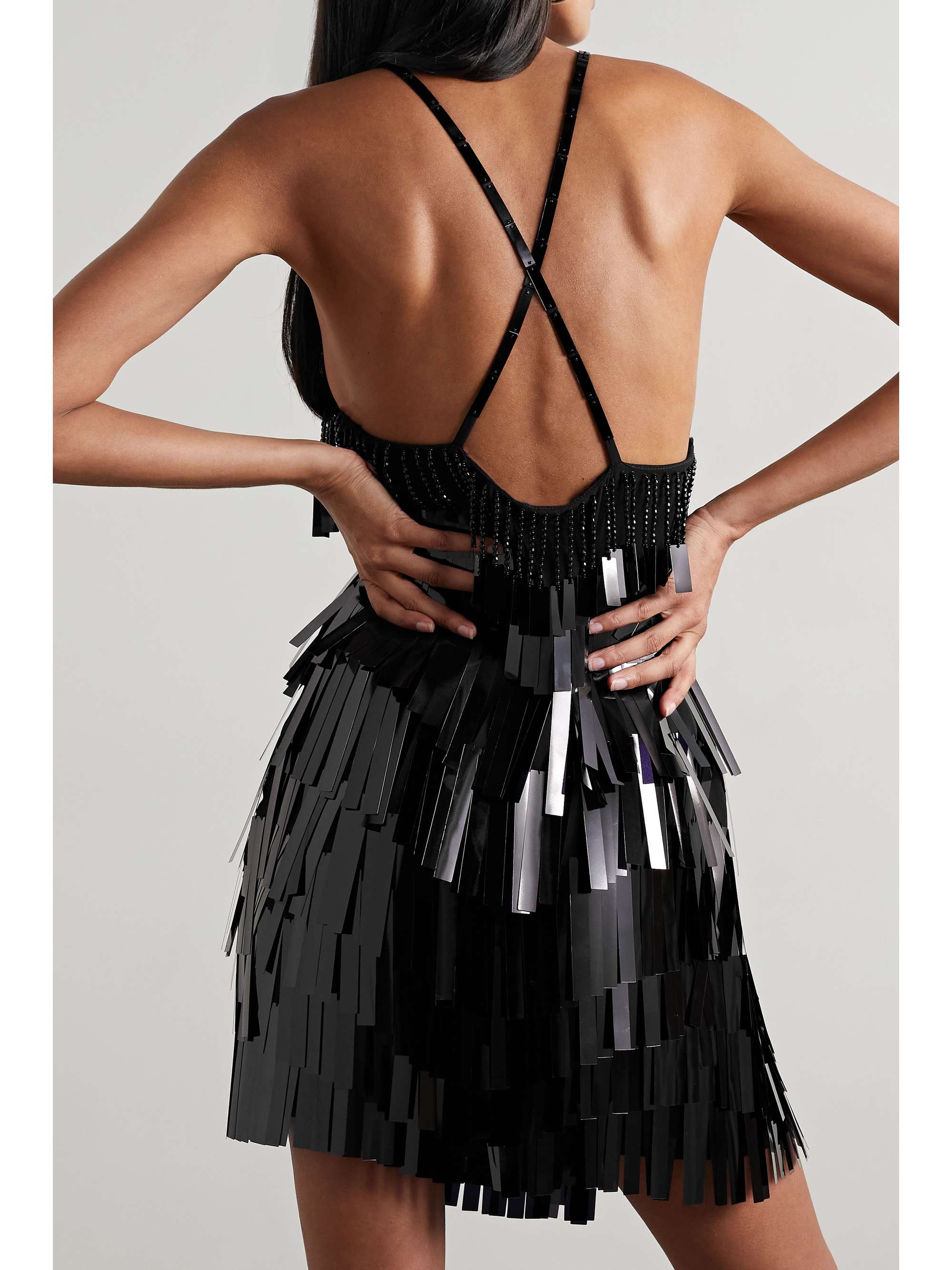 THE ATTICO Fringed embellished crepe mini dress