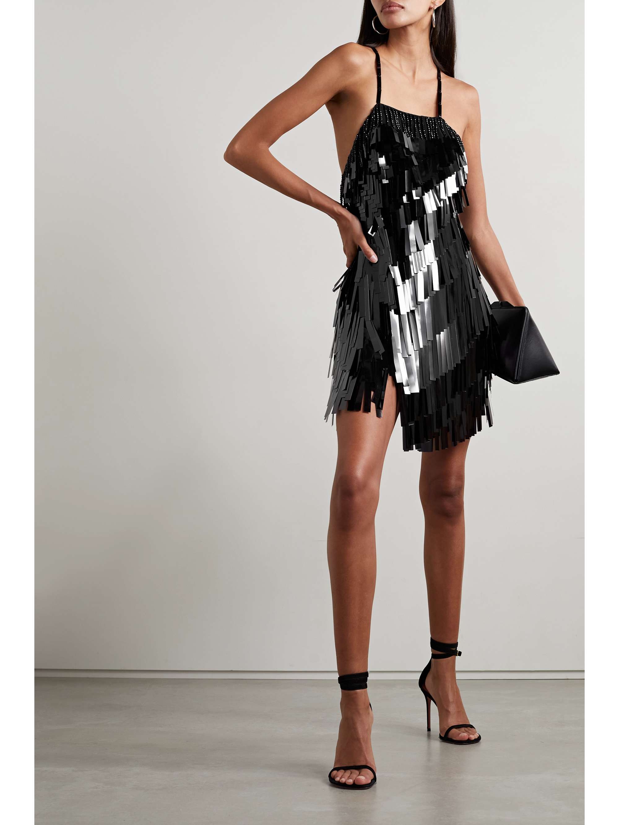 THE ATTICO Fringed embellished crepe mini dress